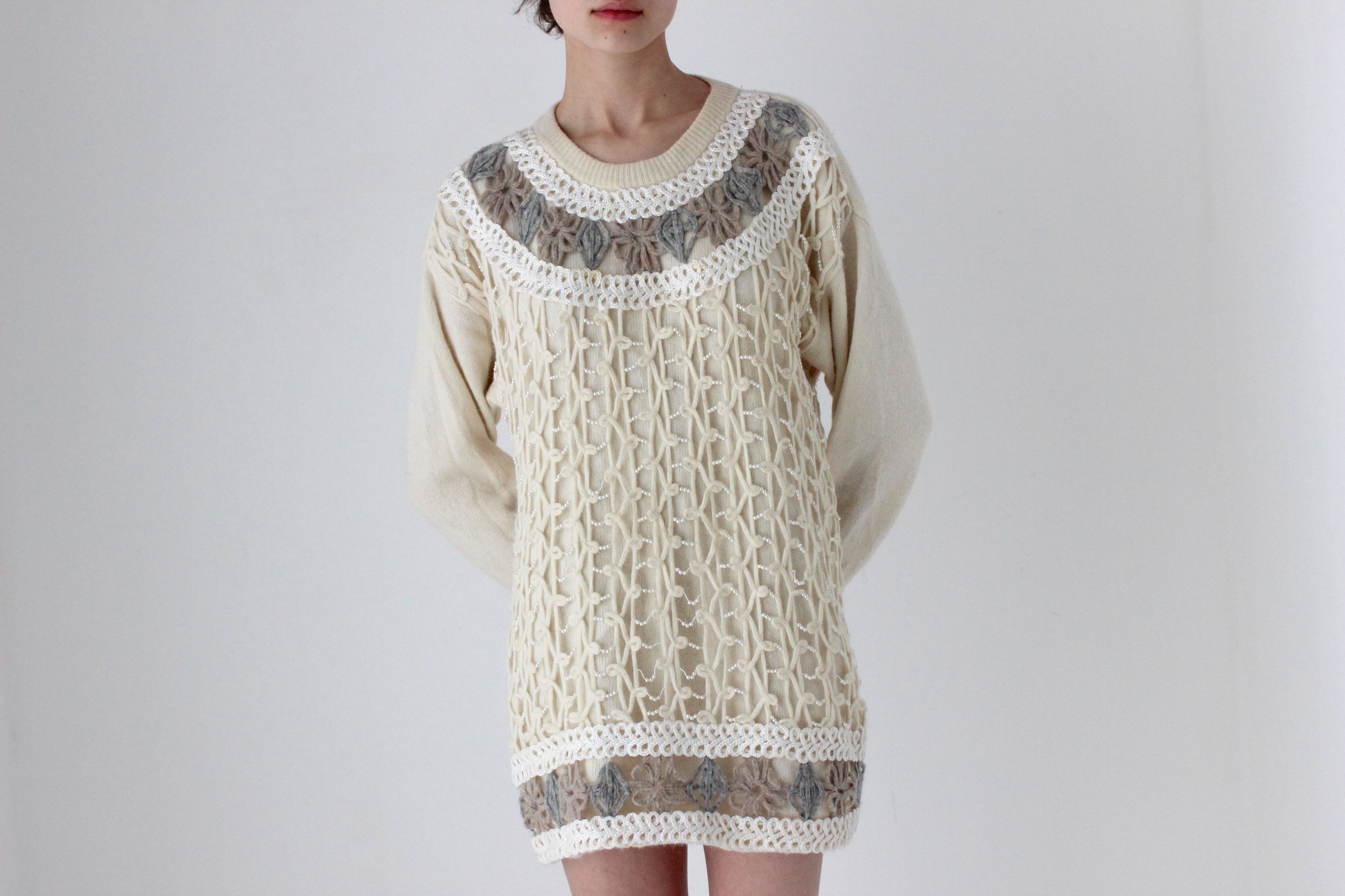 80s Lambswool & Angora Pearl Embellished Sweater