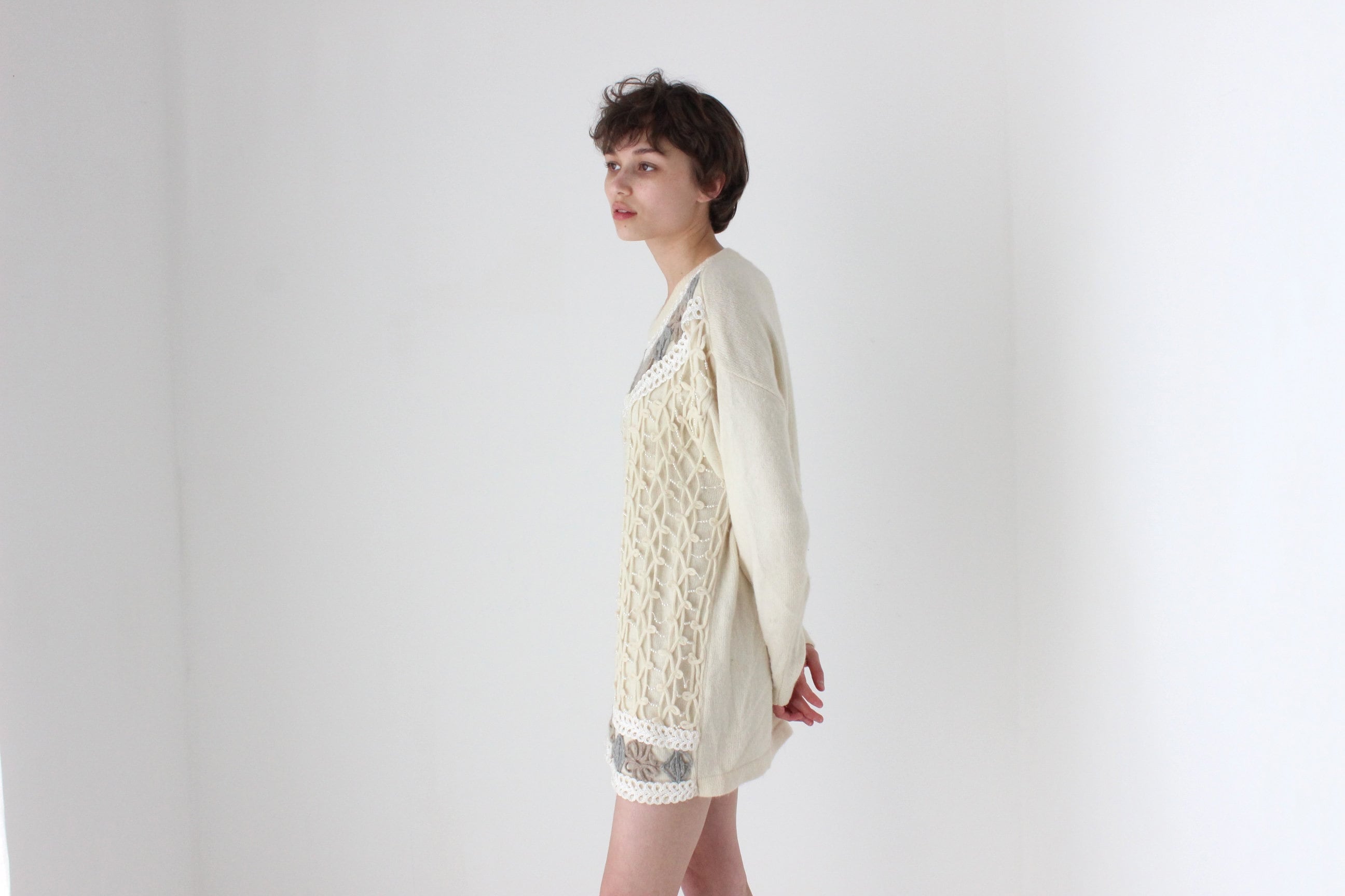 80s Lambswool & Angora Pearl Embellished Sweater