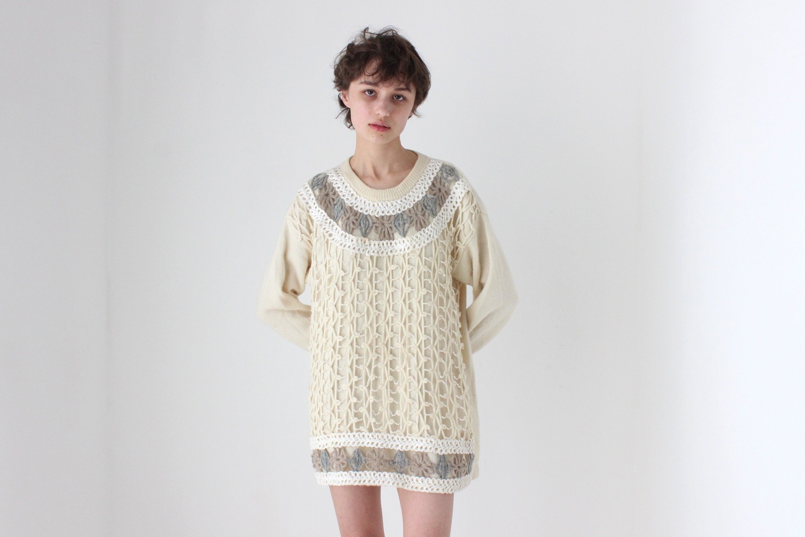 80s Lambswool & Angora Pearl Embellished Sweater