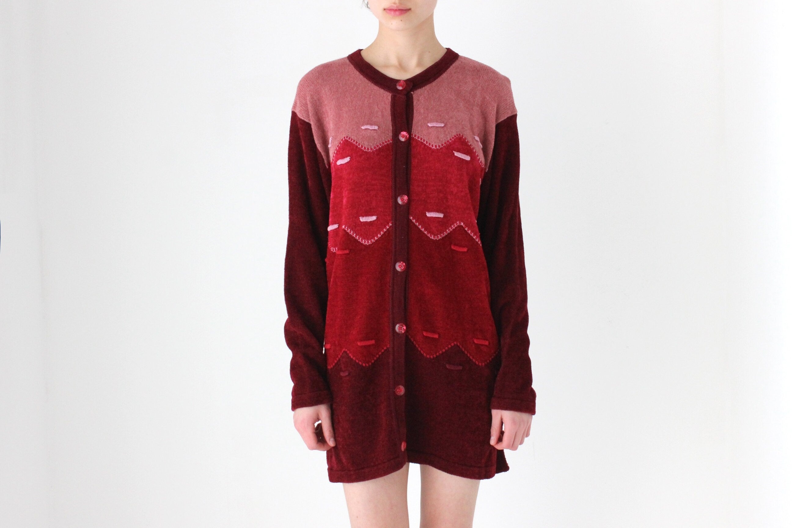 90s Soft Chenille Wool Blend Patterned Sweater Dress