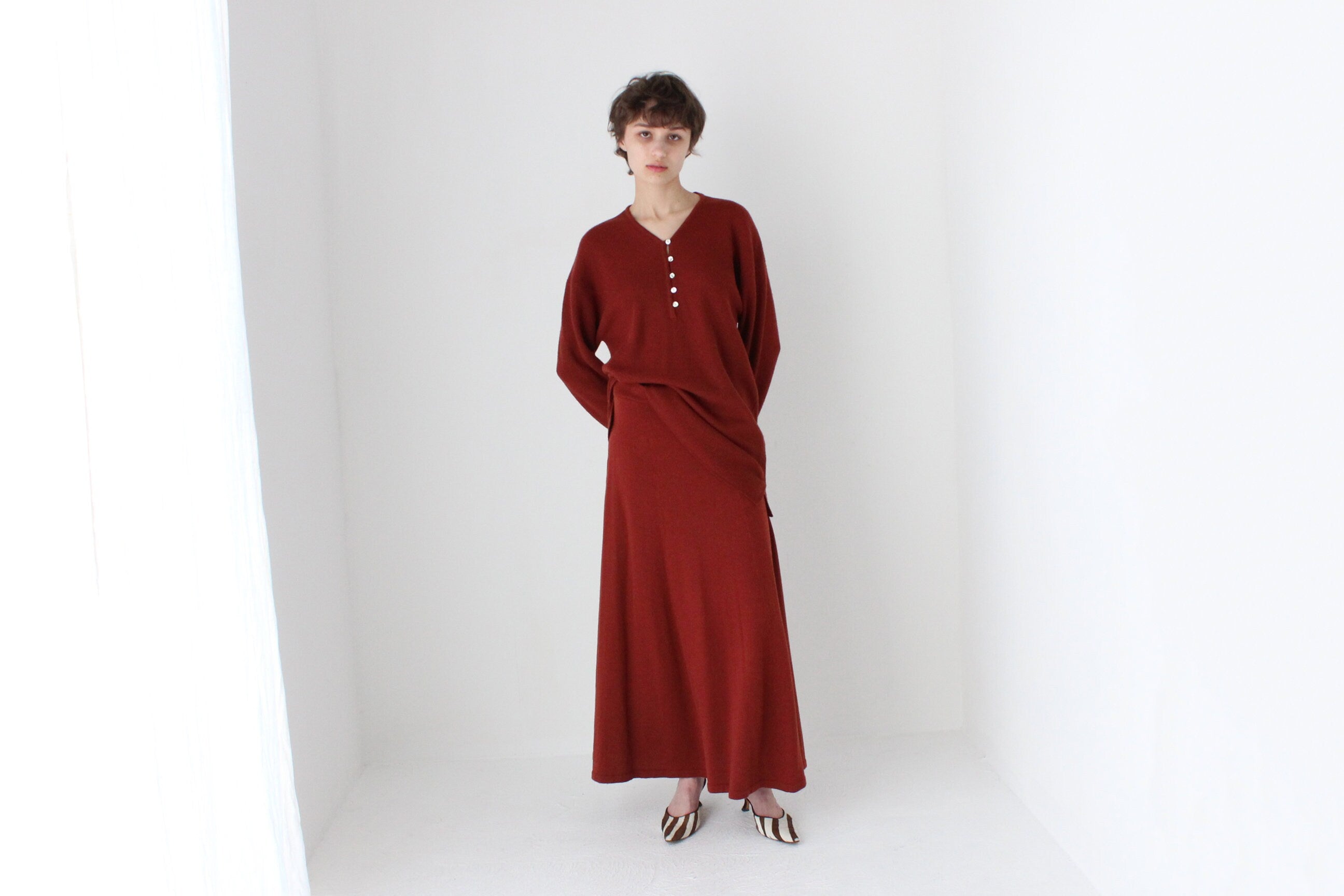 Quality 90s Pure Wool Rust Tone Two-Piece Knit Set