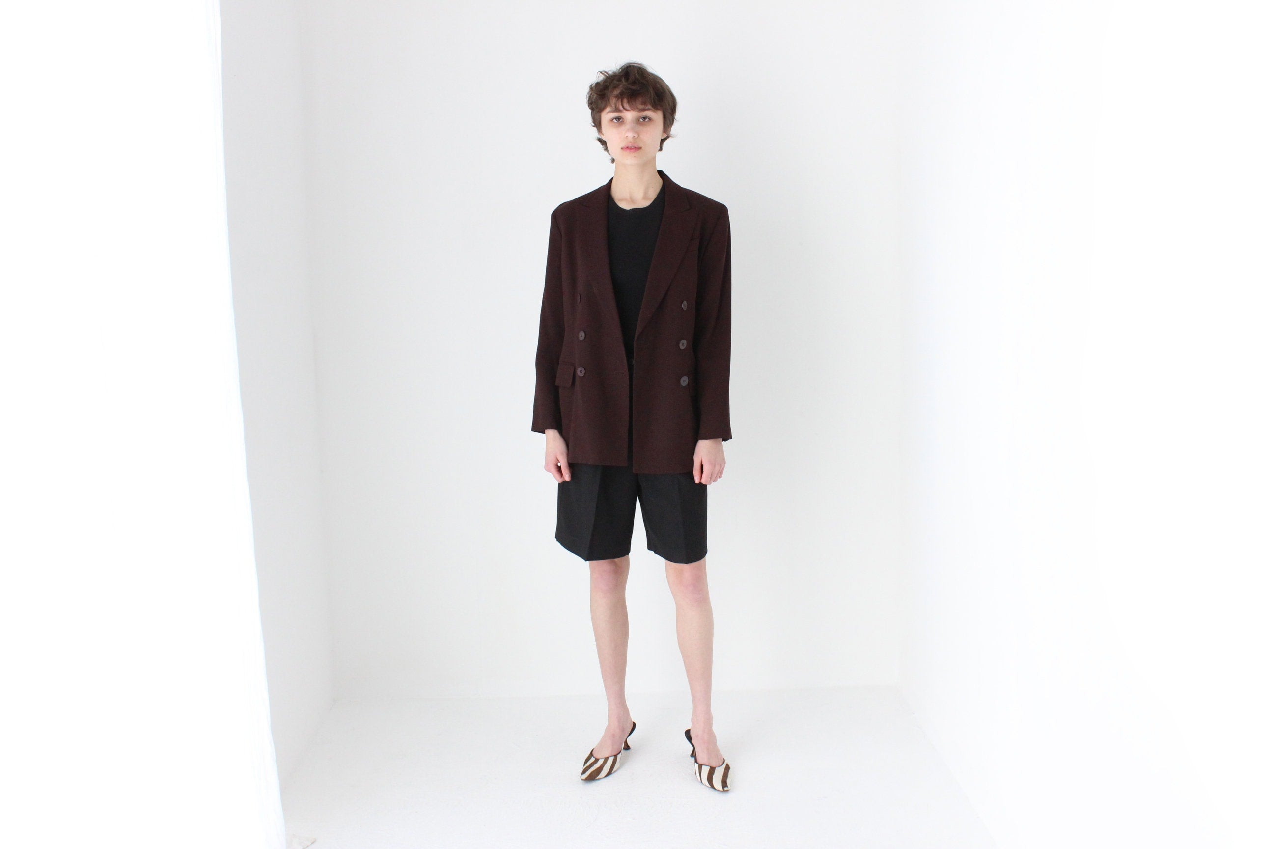 90s Chocolate Pure Wool Tailored Suit Blazer