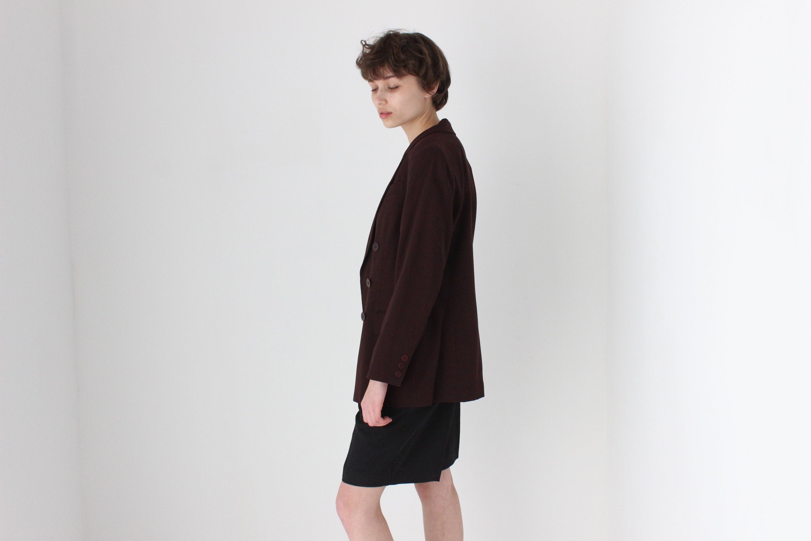 90s Chocolate Pure Wool Tailored Suit Blazer
