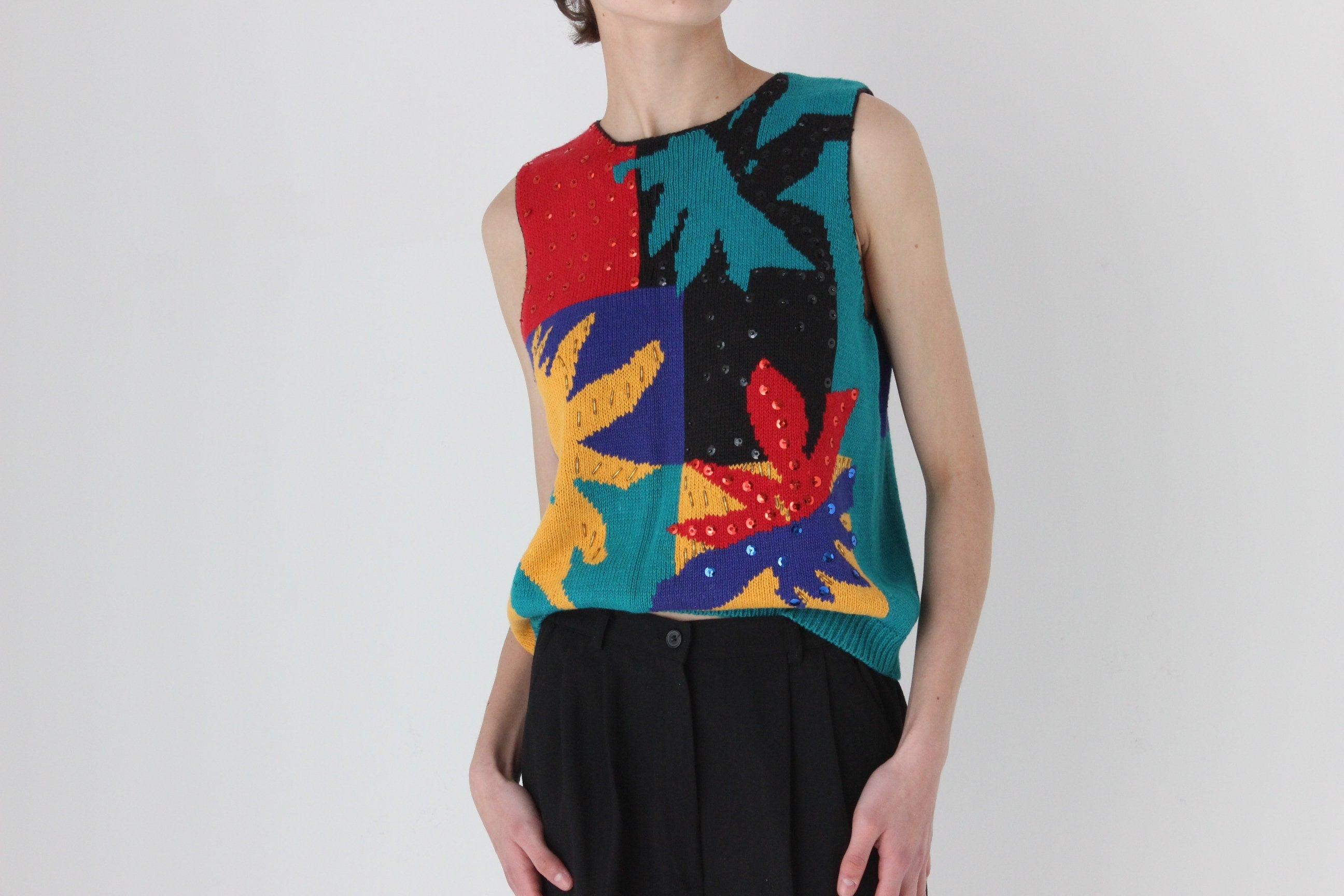 Wild 80s Multi Colour Abstract Knit Tank