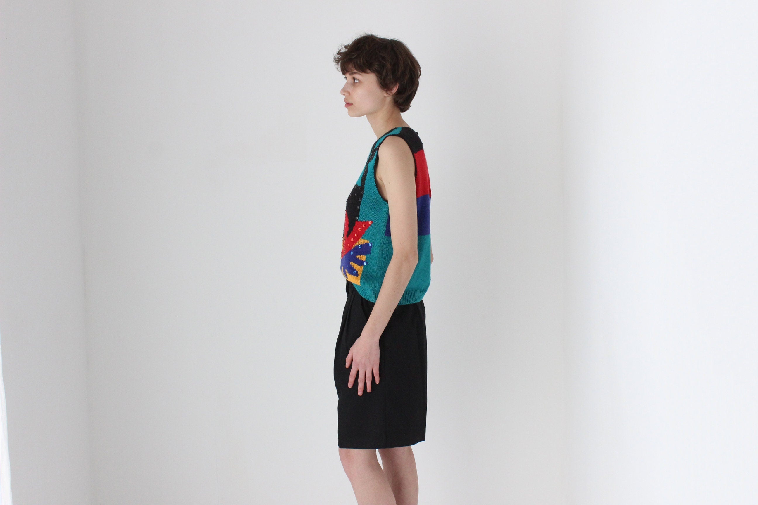 Wild 80s Multi Colour Abstract Knit Tank