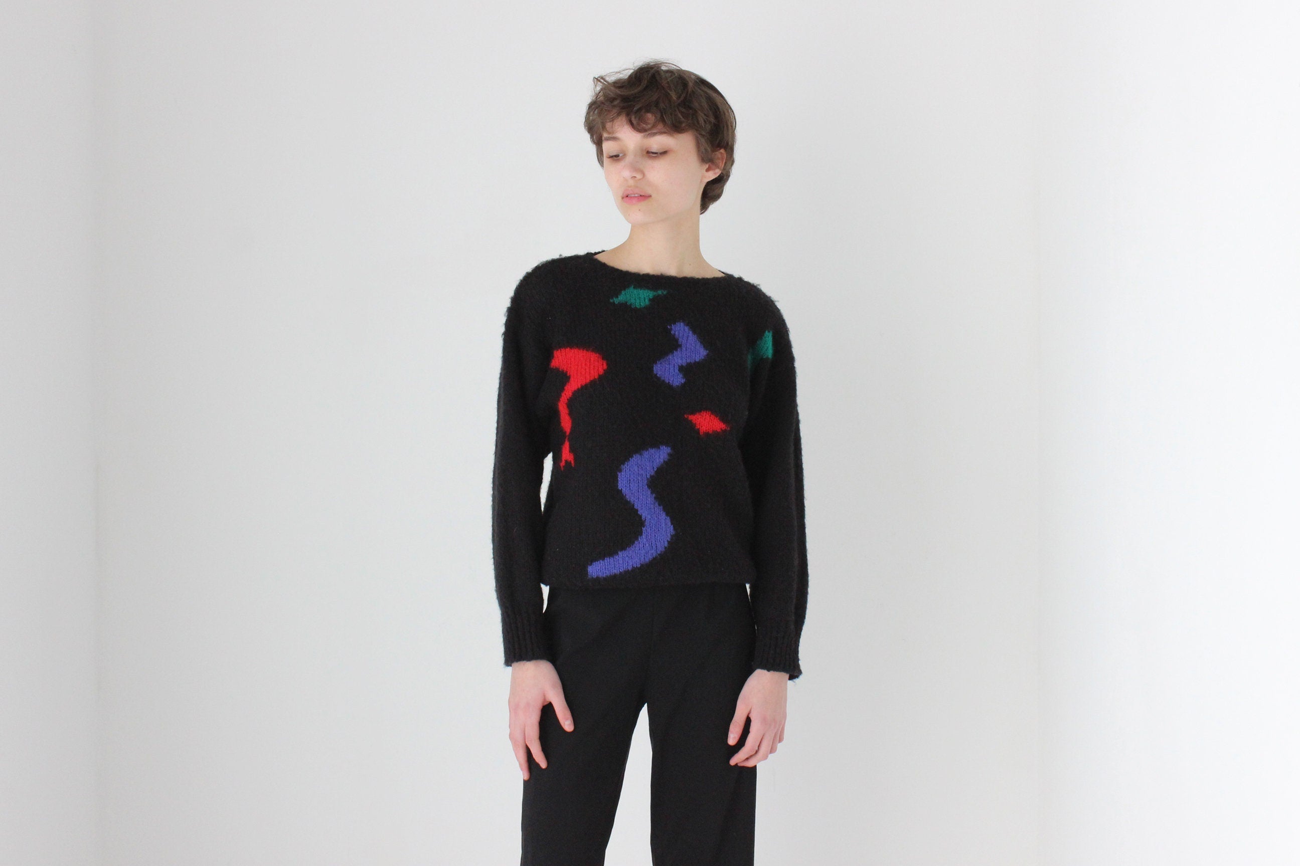 80s Abstract Shapes Black Sweater