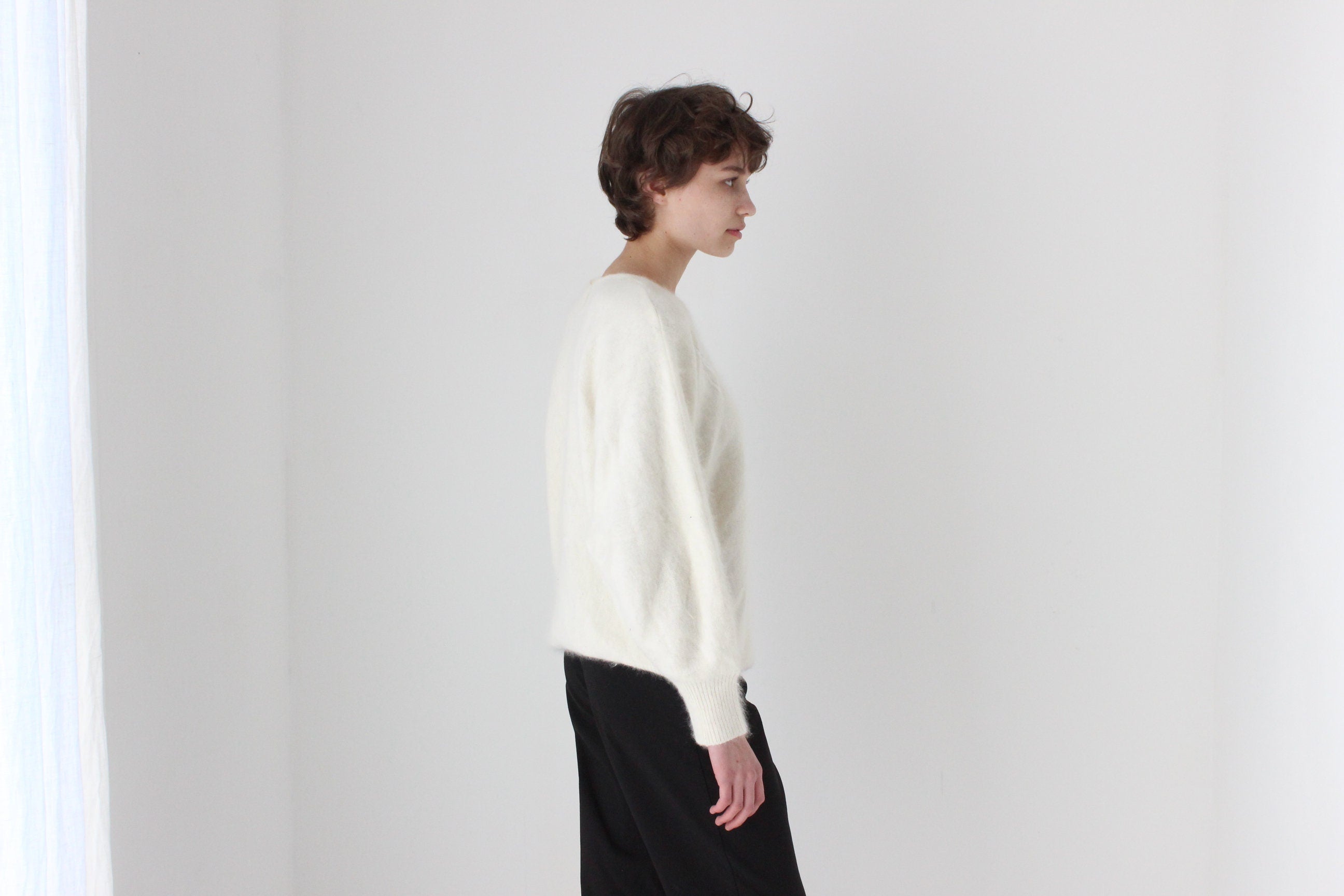 80s Cream Angora Slouch Batwing Sweater