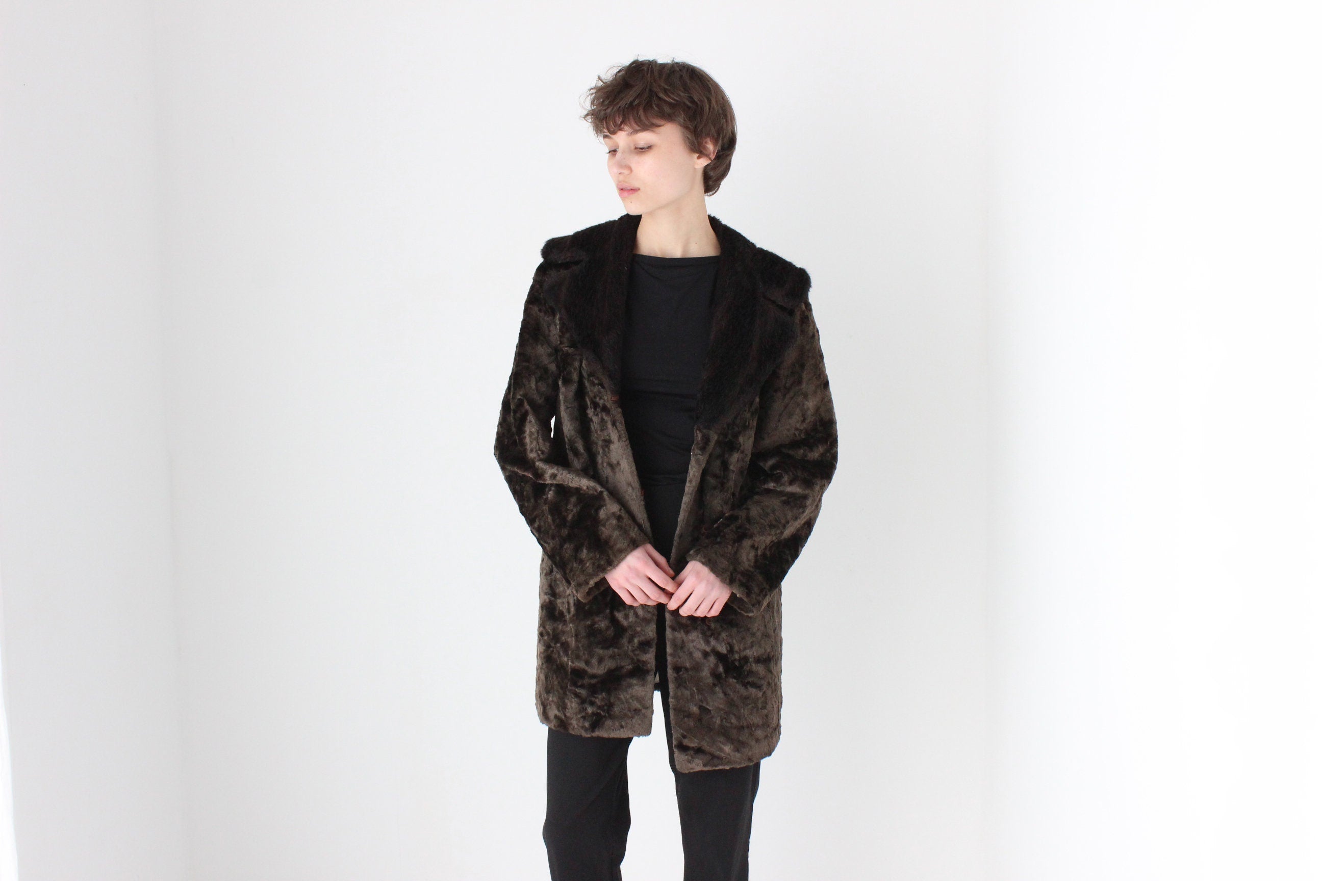 True 70s Chocolate Faux Fur Shaggy Collar Afghan Coat