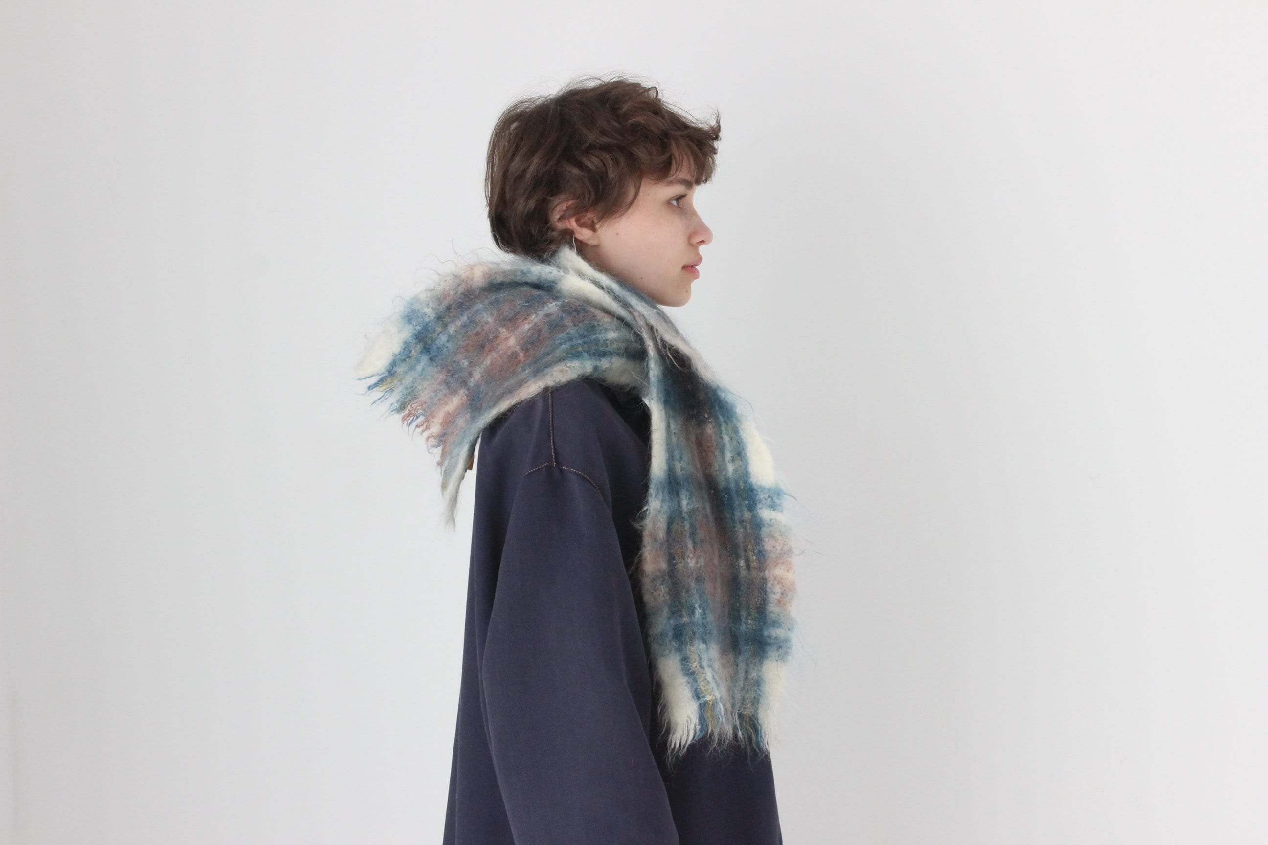 80s Scottish Mohair & Wool Tartan Knit Scarf