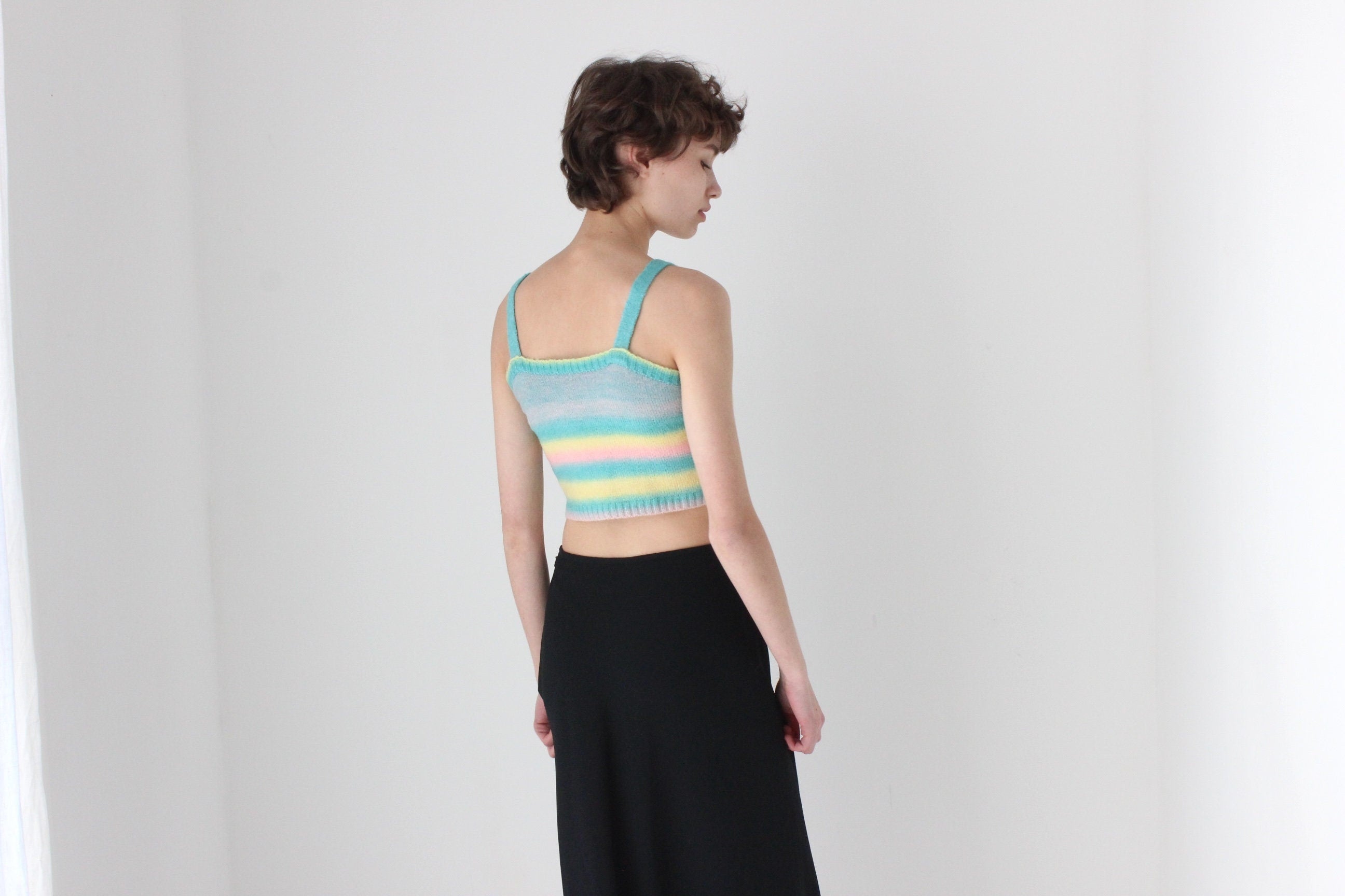 90s Pastel Stripe Stretch Knit Crop Top