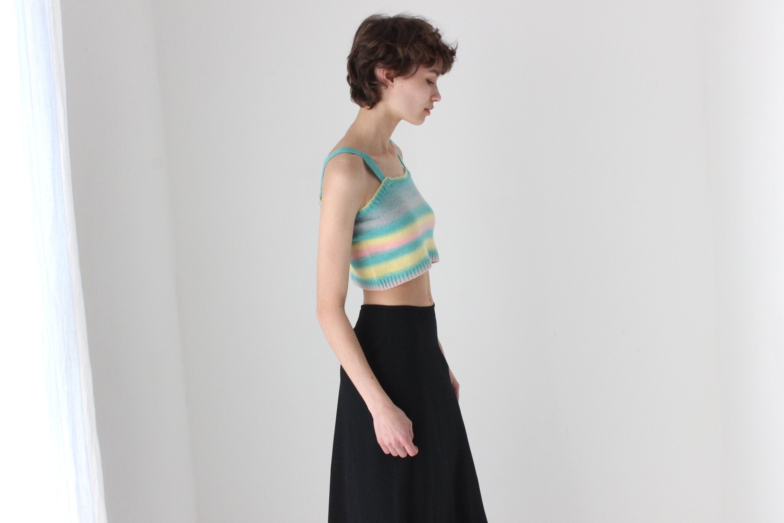 90s Pastel Stripe Stretch Knit Crop Top