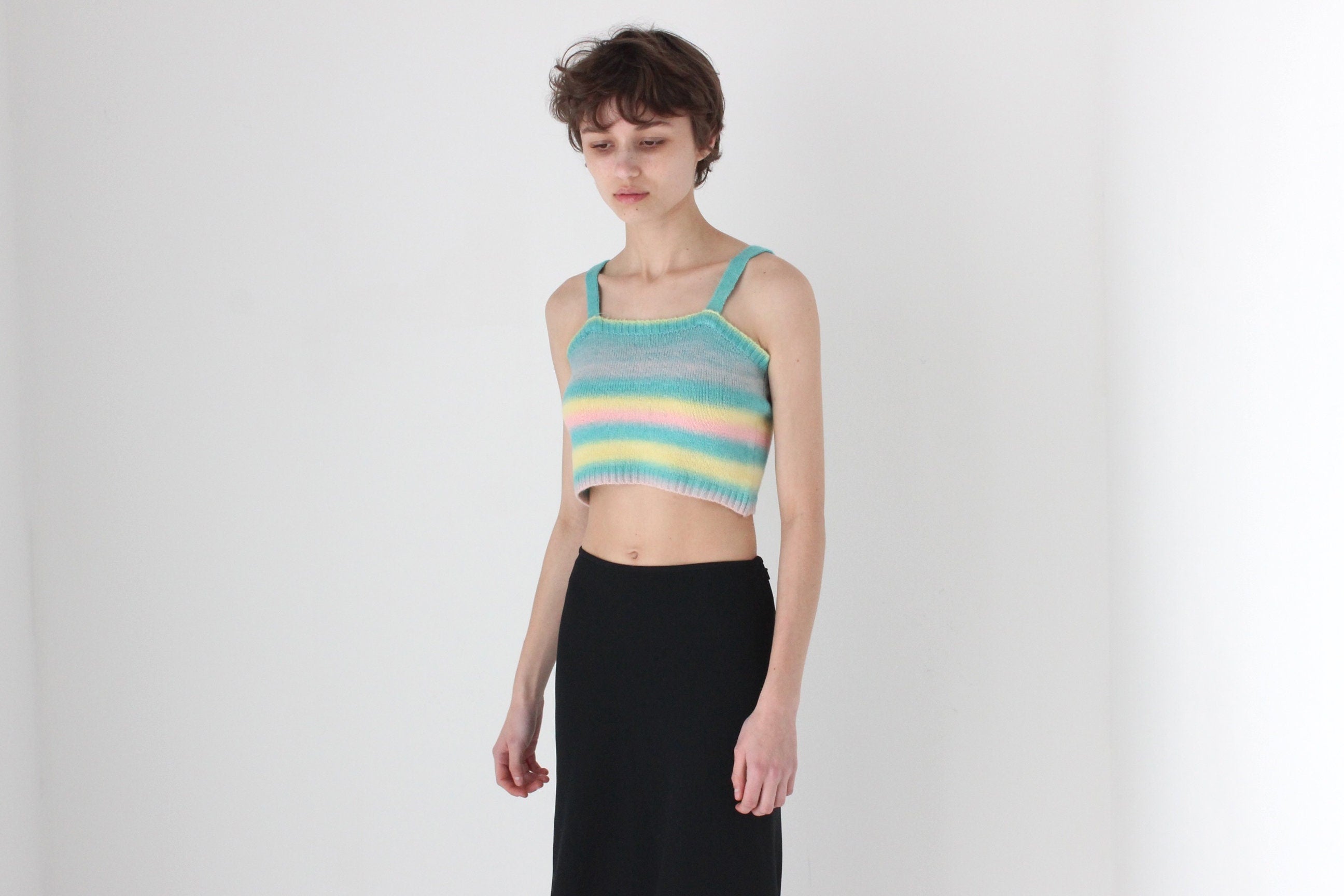 90s Pastel Stripe Stretch Knit Crop Top