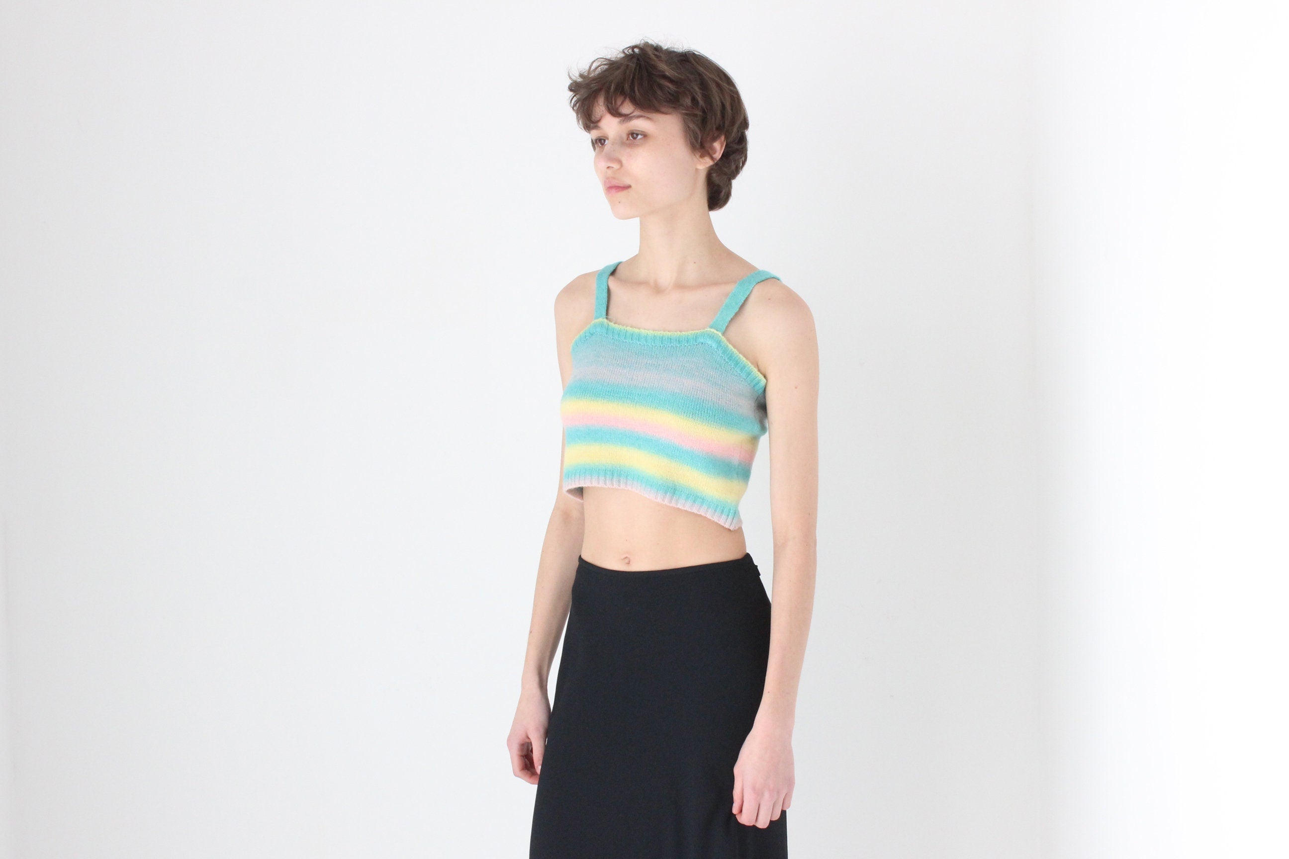 90s Pastel Stripe Stretch Knit Crop Top