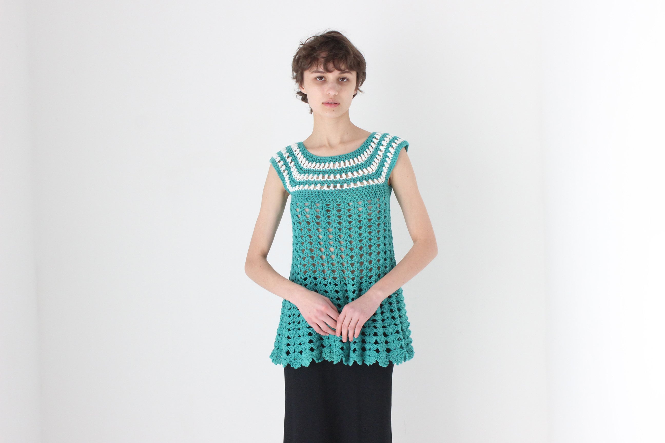80s Hand Made Crochet Knit Trapeze Top