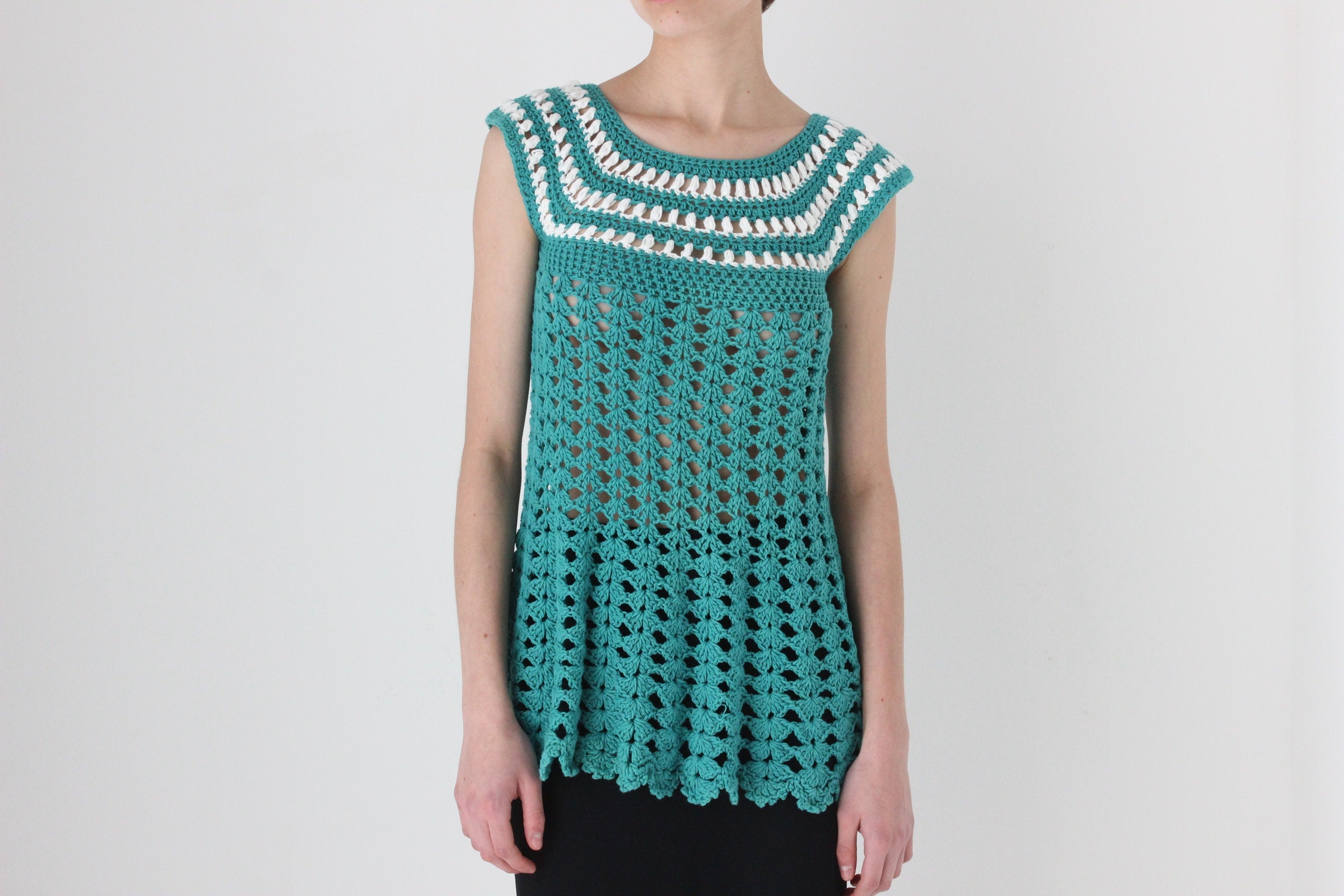 80s Hand Made Crochet Knit Trapeze Top