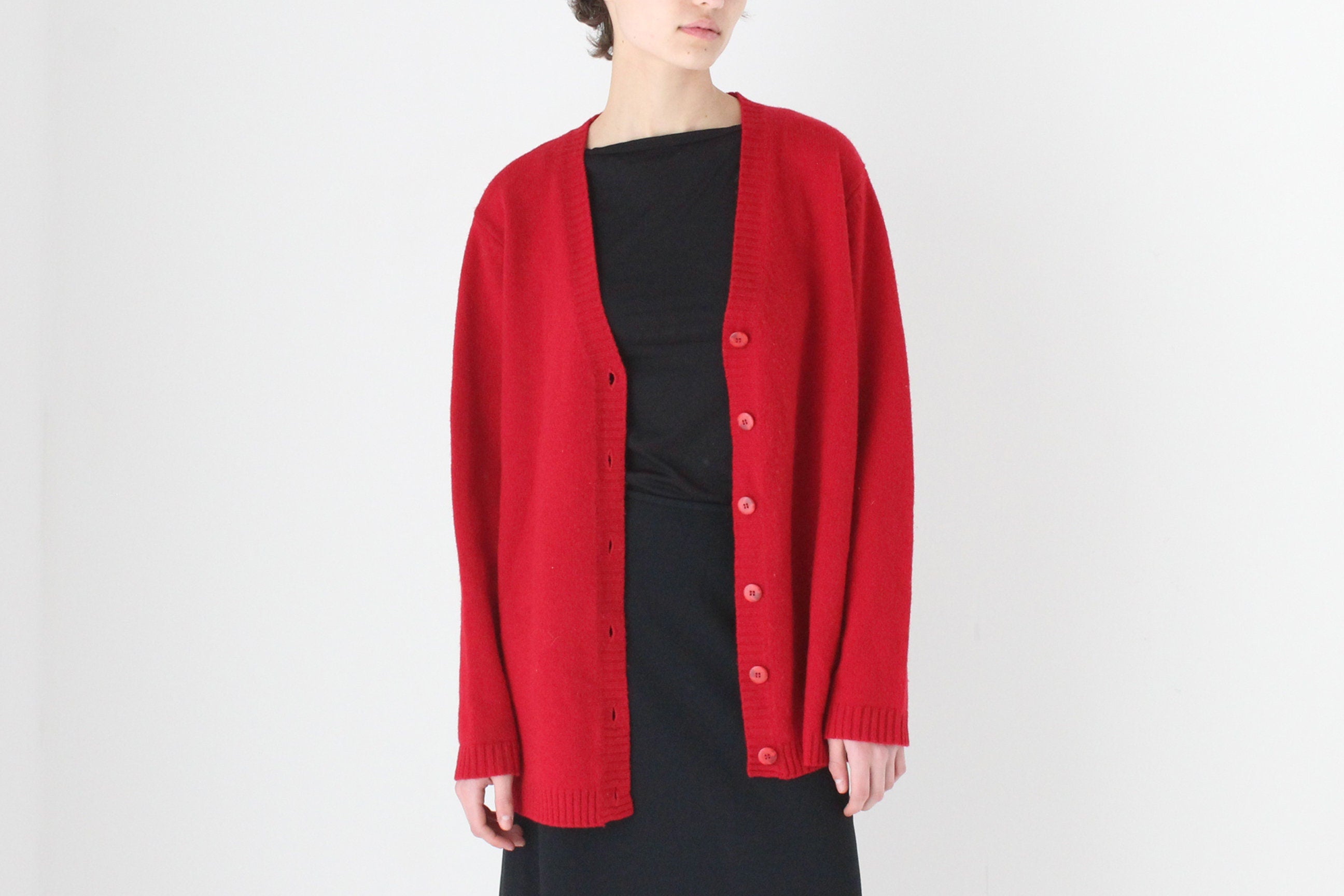 90s Pure Lambswool Oversized + Slouchy V Neck Cardigan