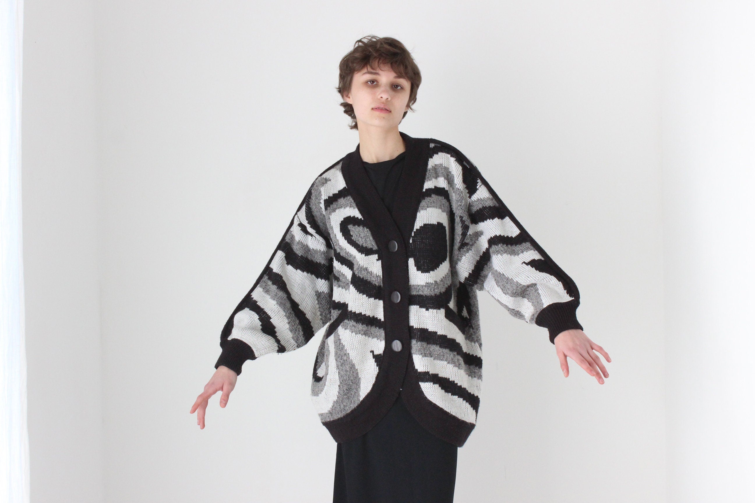 Trippy 80s Abstract Cocoon Batwing Knit