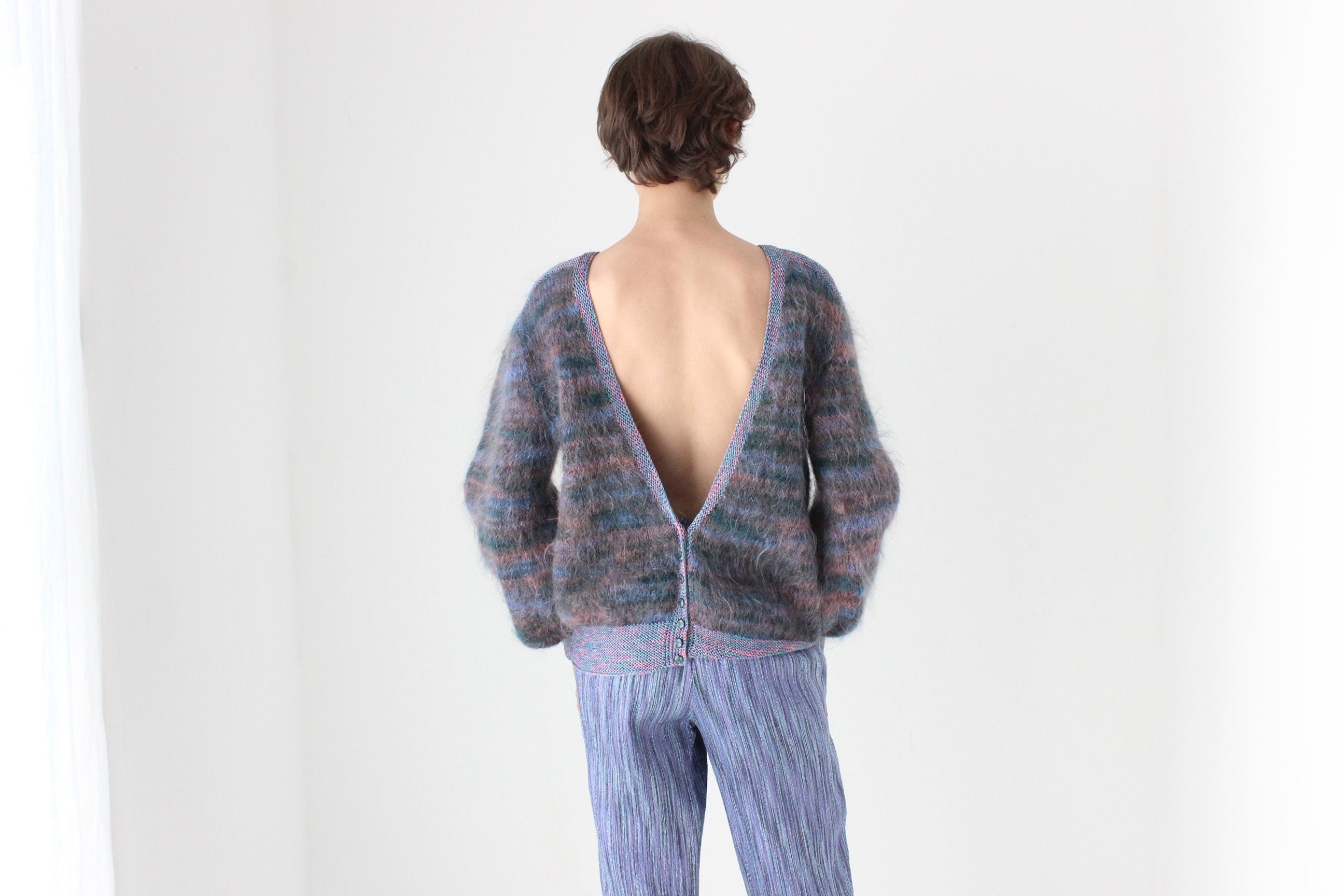 80s Reversible Mohair & Wool Cardigan or Backless Sweater