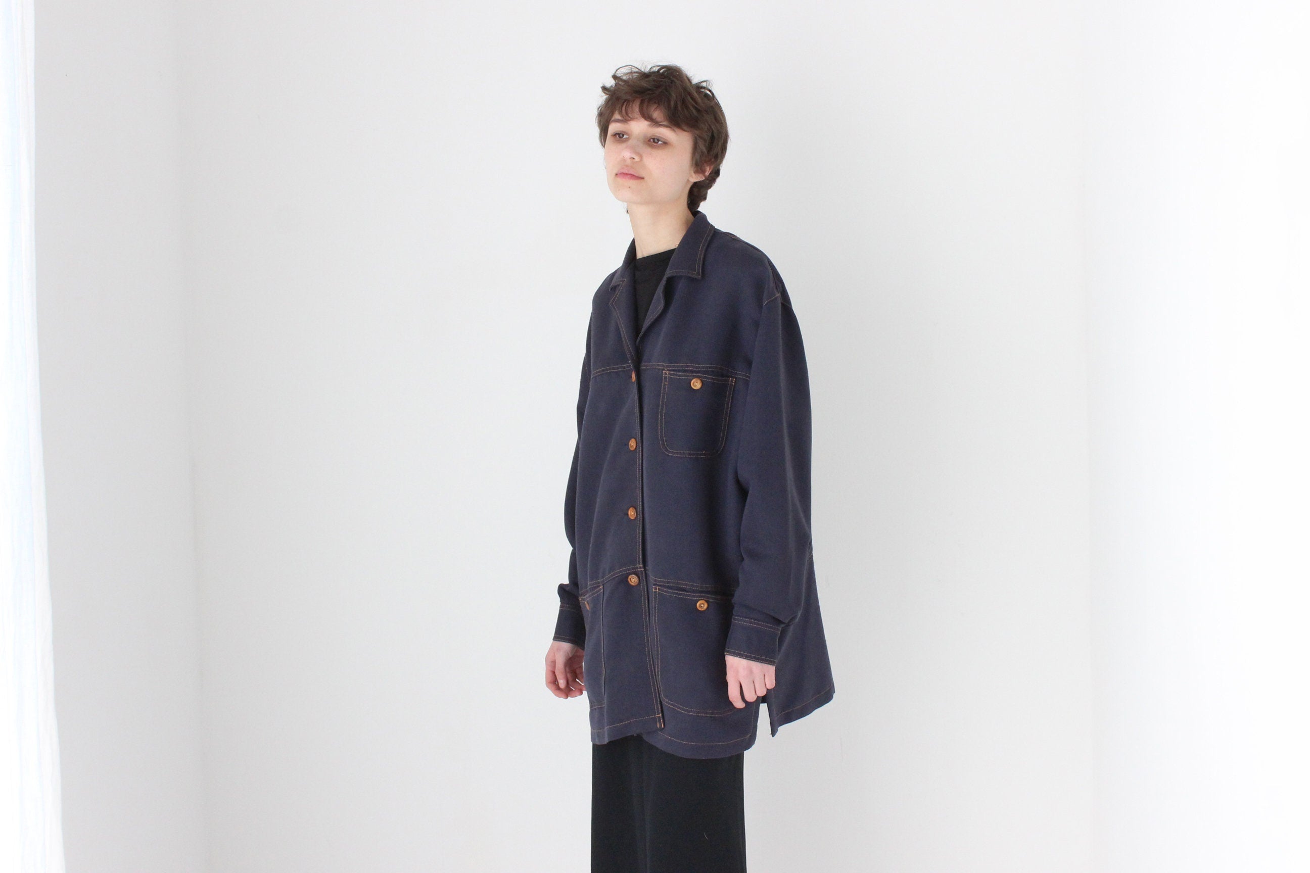 90s Midnight Blue Boxy Unisex Multi Pocket Jacket