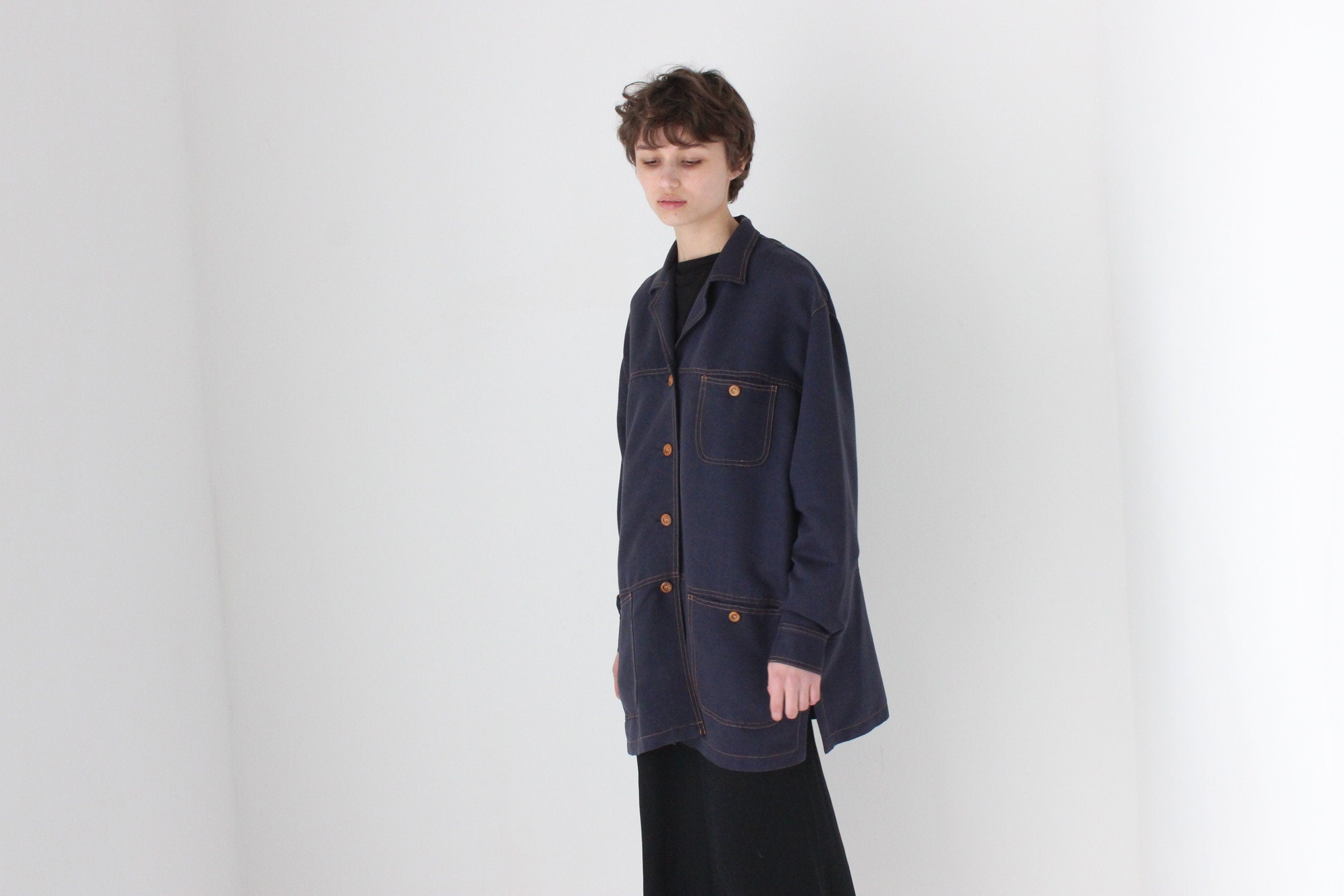 90s Midnight Blue Boxy Unisex Multi Pocket Jacket