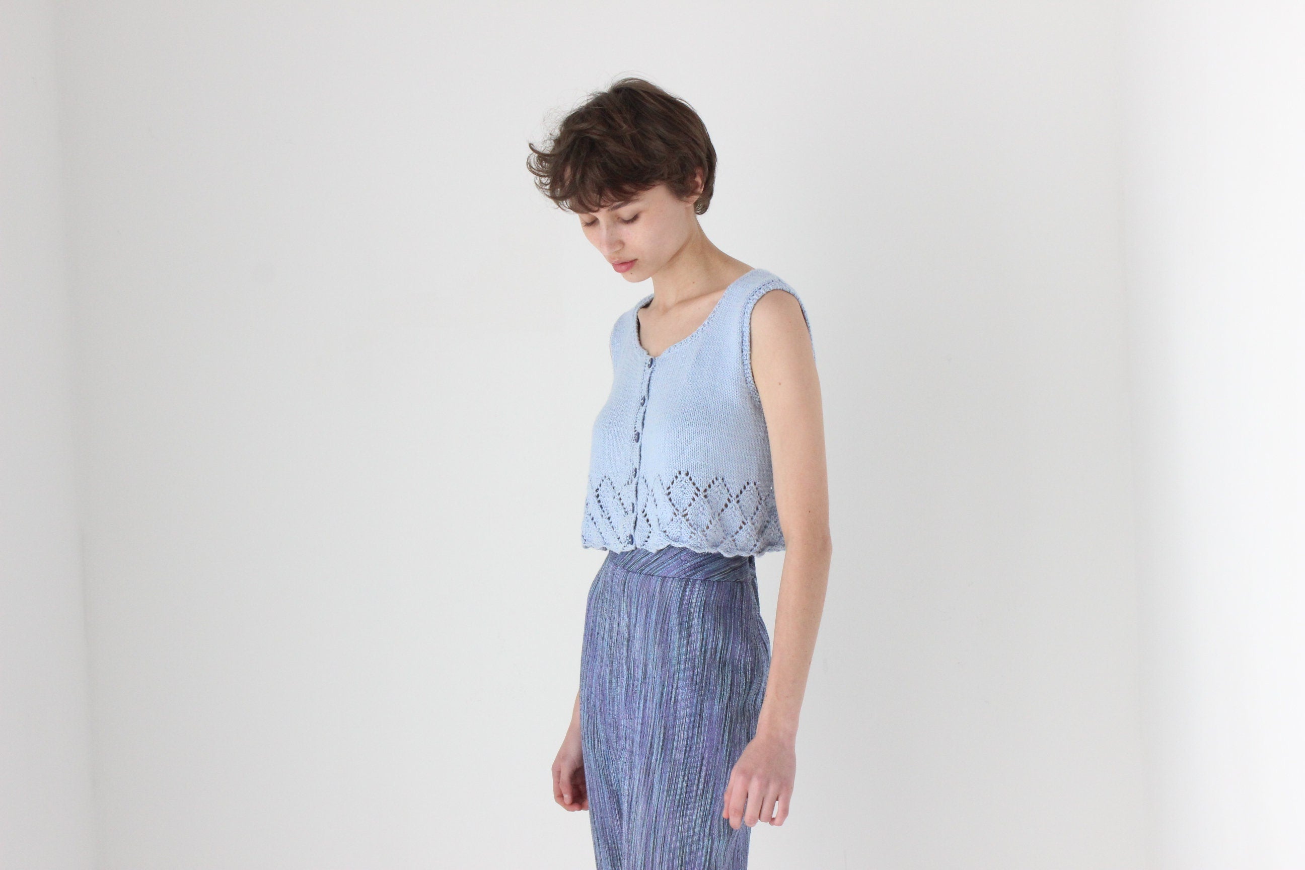 80s Baby Blue Hand Knit Crop Top