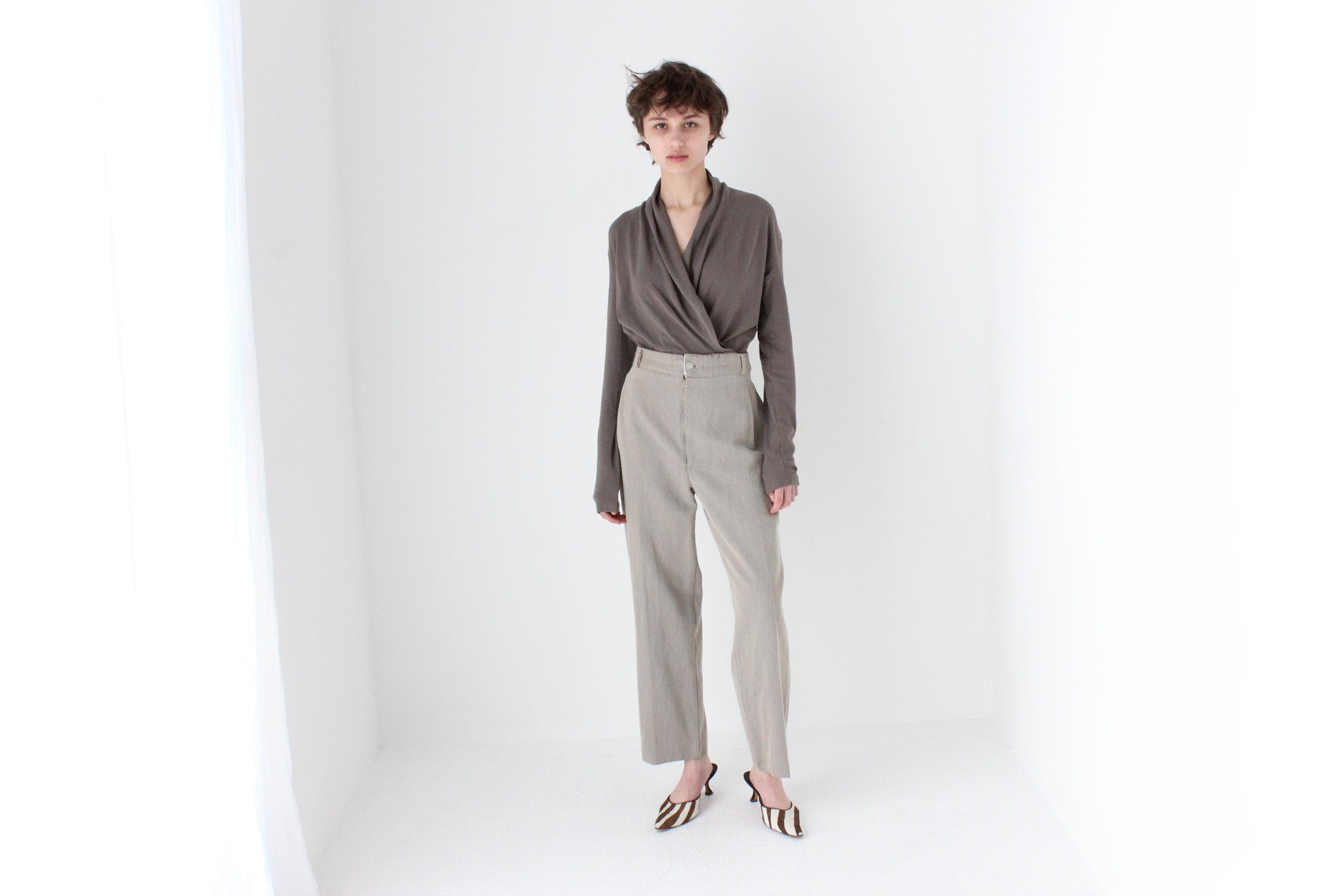 80s Country Road Neutral Wool Trousers