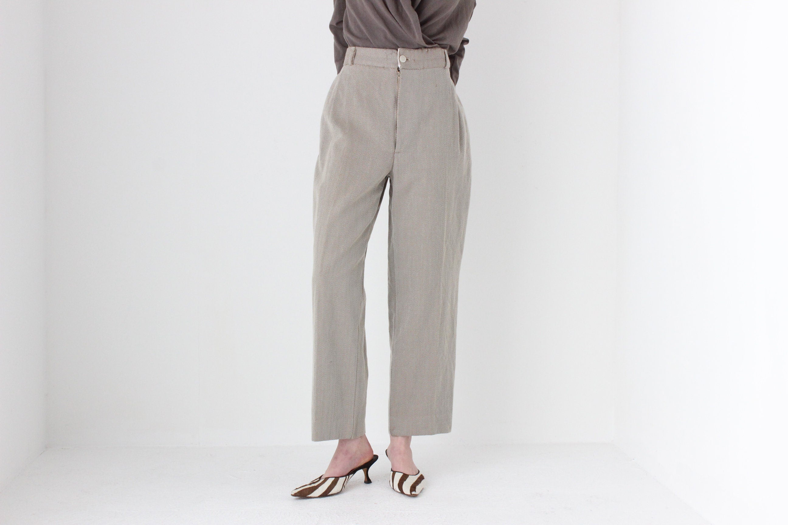 80s Country Road Neutral Wool Trousers