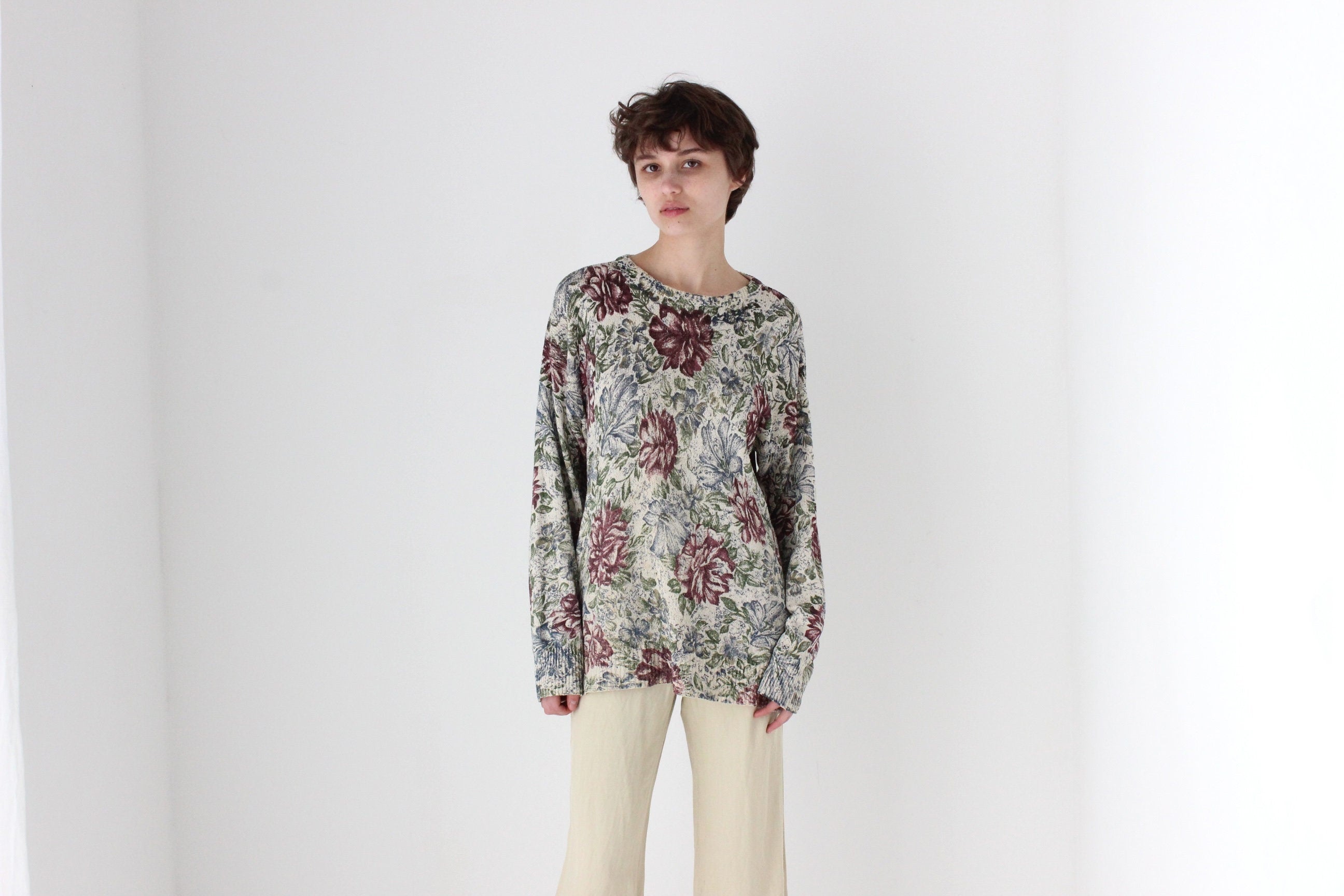 90s PURE SILK Knit Floral Sweater