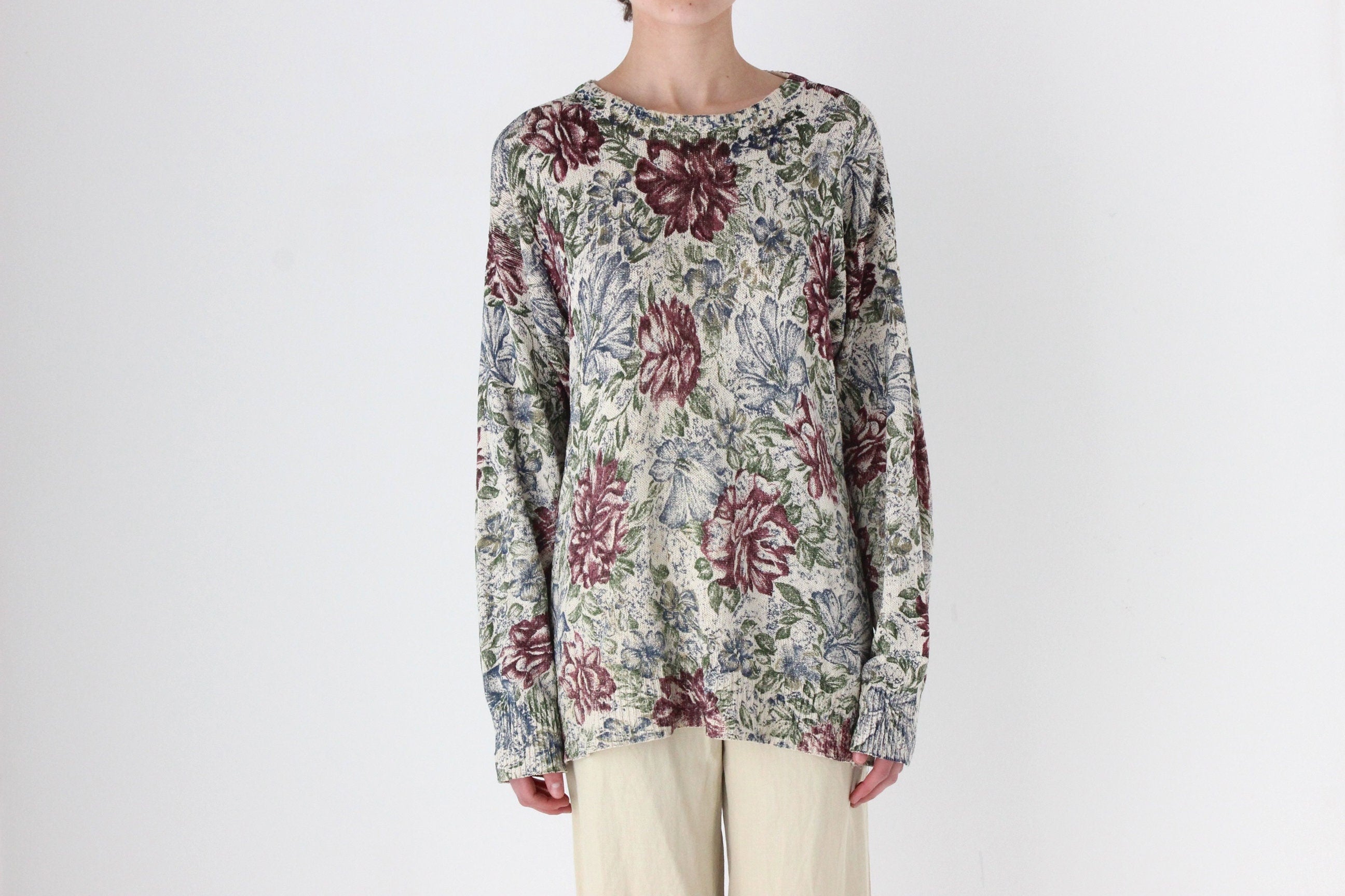 90s PURE SILK Knit Floral Sweater