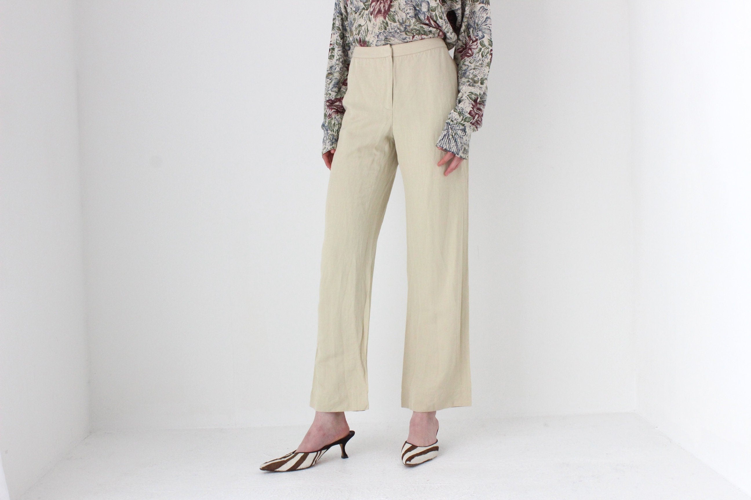 90s Neutral Linen Relaxed Trousers