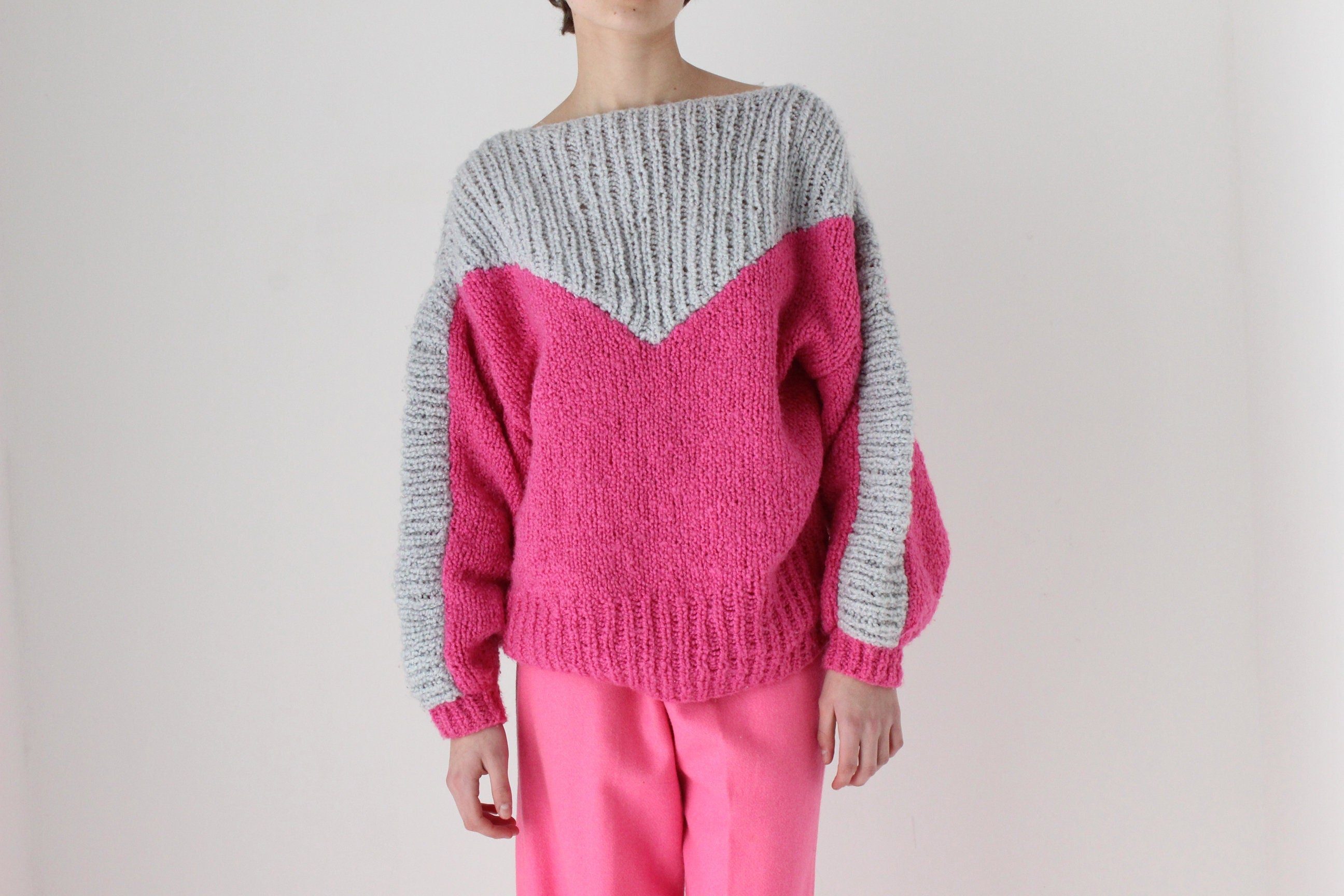 80s Hand Knit Bubblegum Bubble Sleeve Sweater
