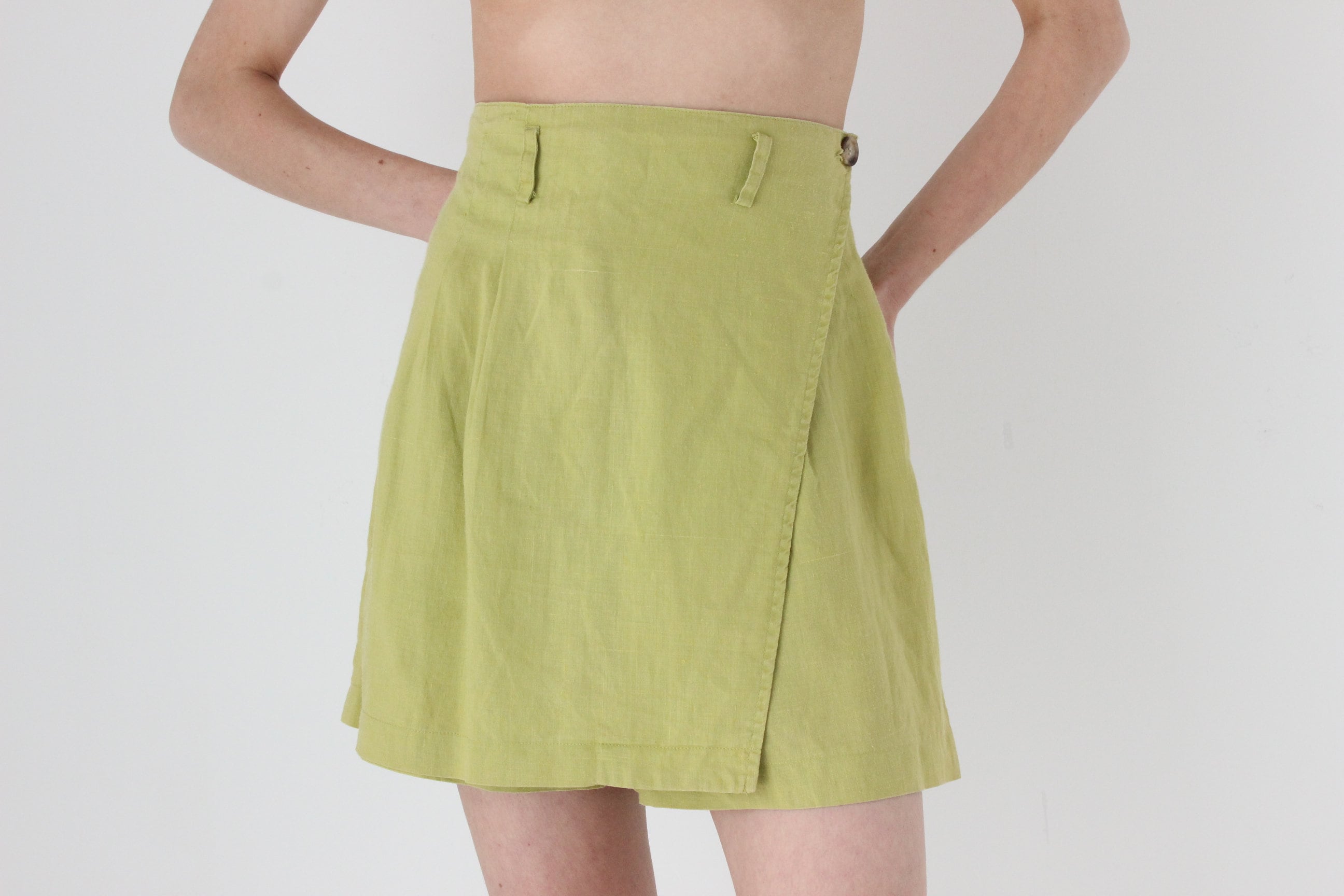 90s Chartreuse Linen 'Skorts'