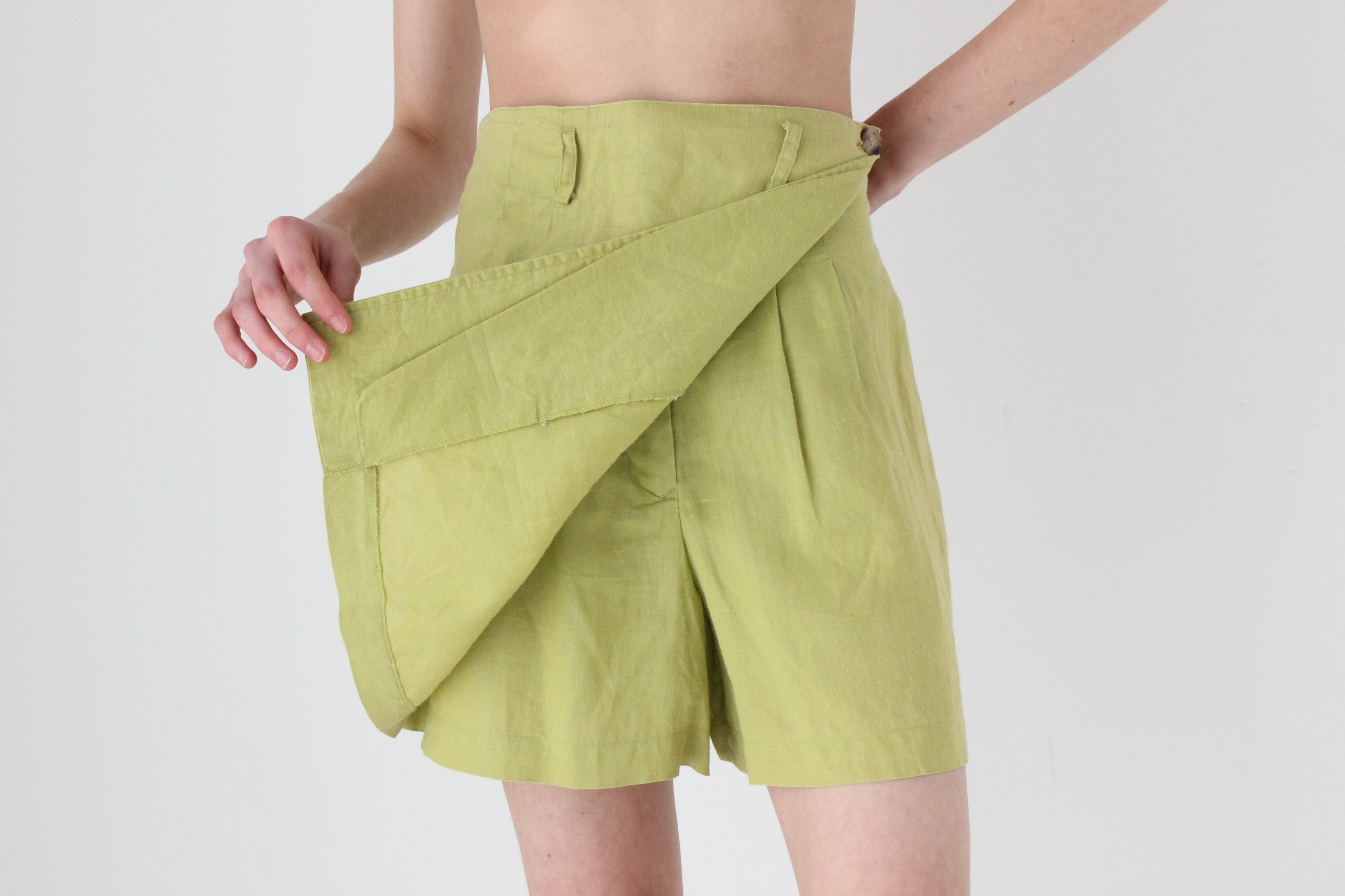 90s Chartreuse Linen 'Skorts'