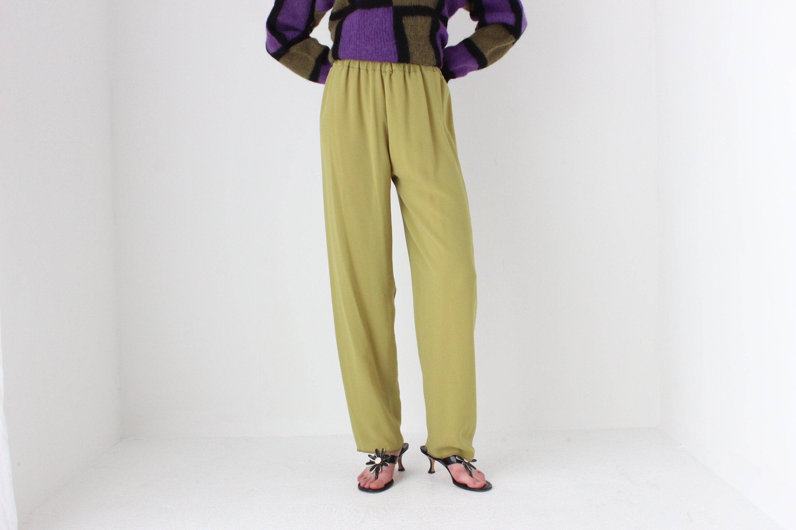 80s Relaxed Chartreuse Trousers