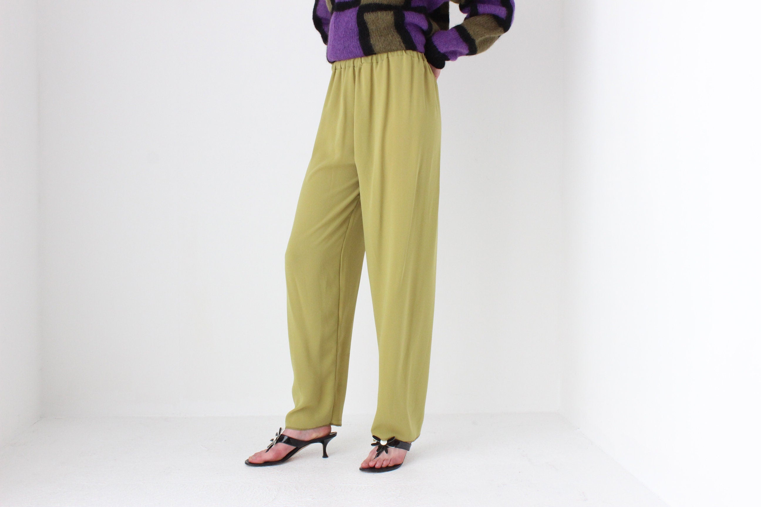 80s Relaxed Chartreuse Trousers