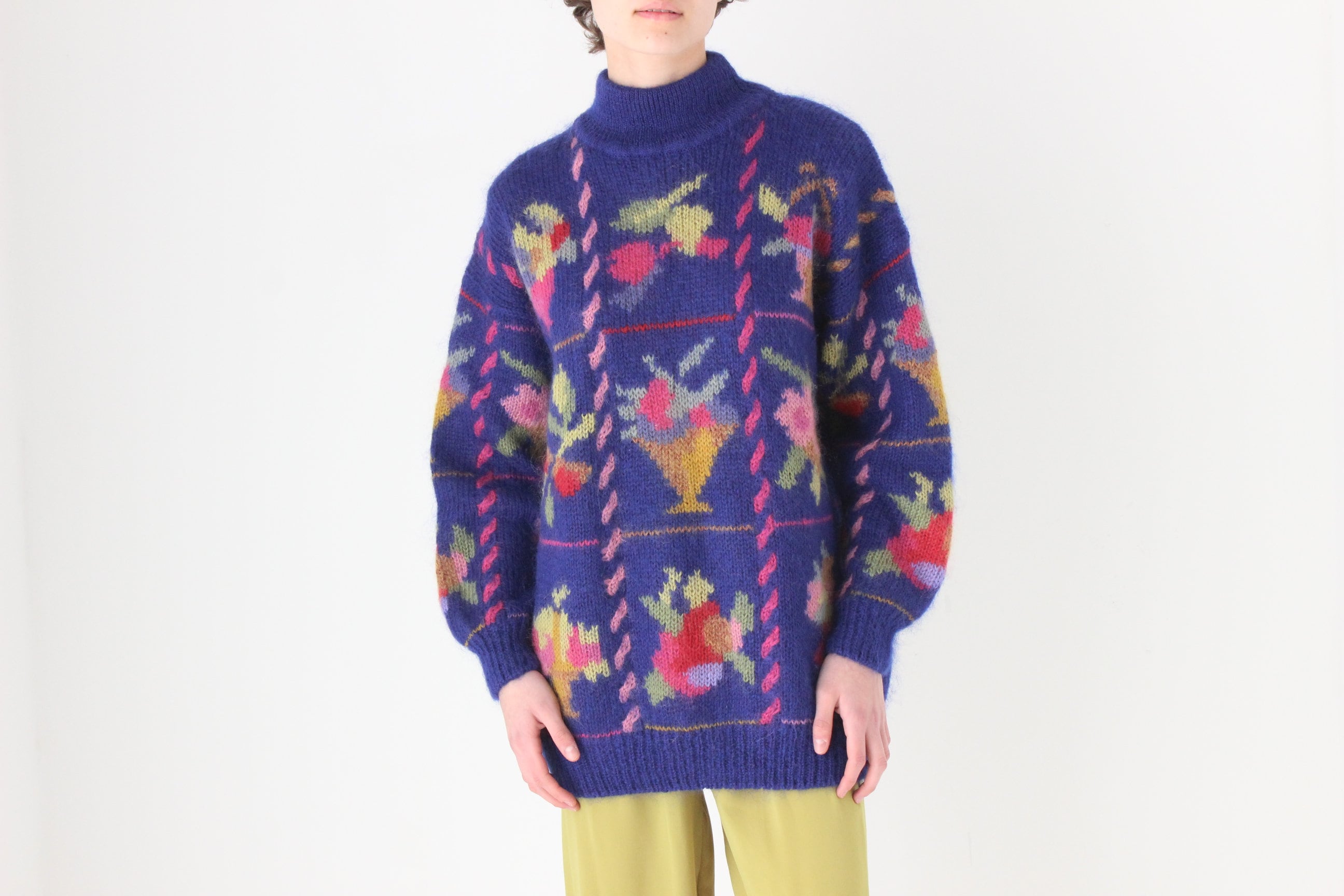 80s Mohair Knit Novelty Flower Pot Sweater