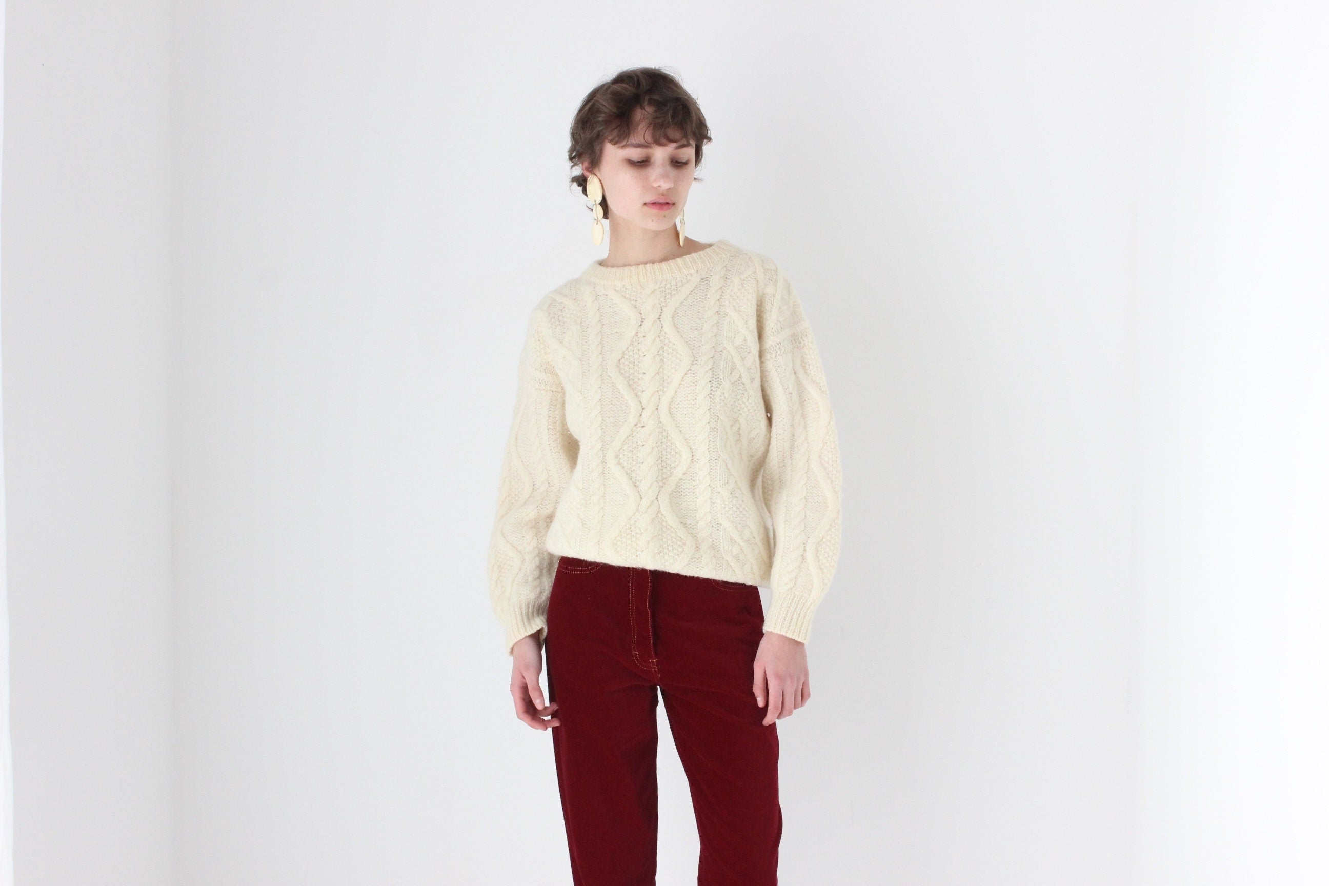80s Pure Wool Chunky Cable Knit Sweater