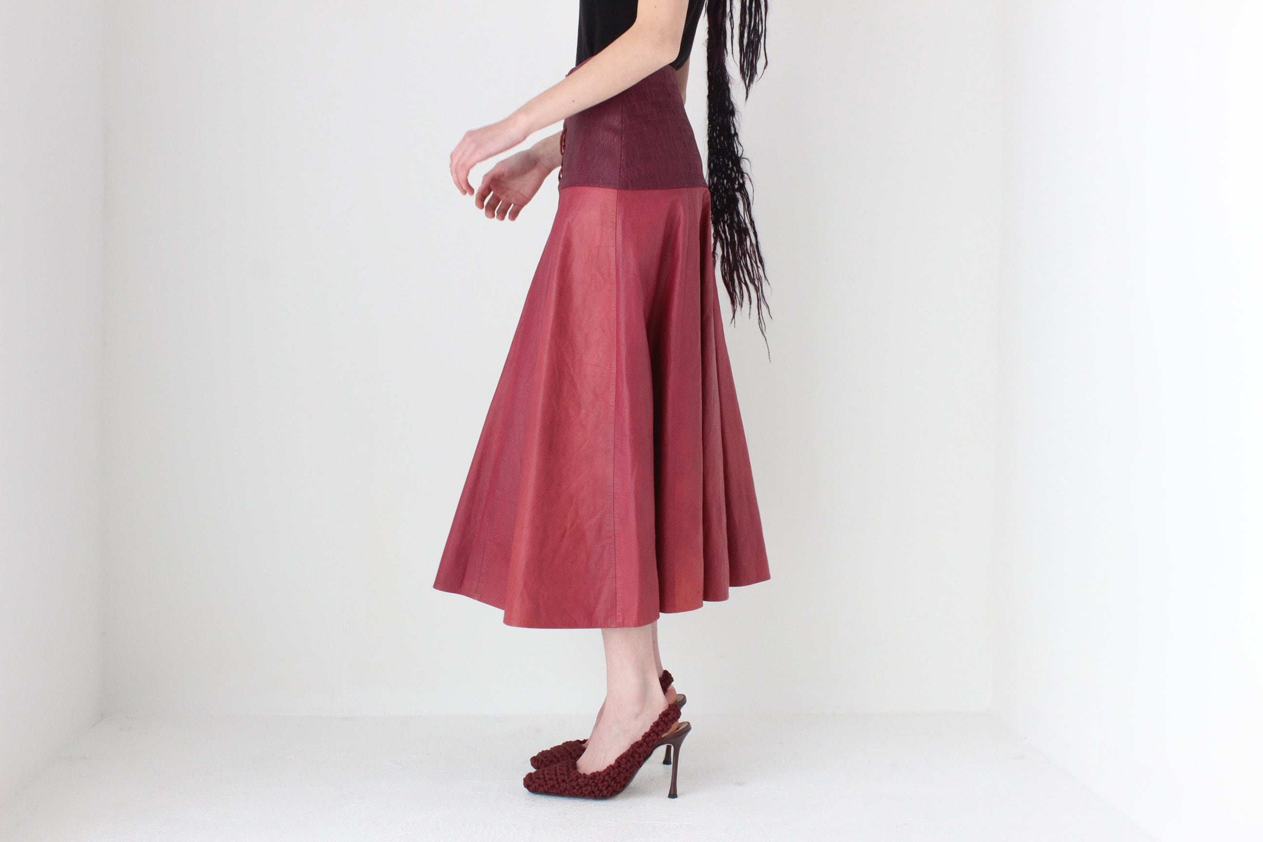 80s Leather Medieval Vibe Lace Up Corset Skirt