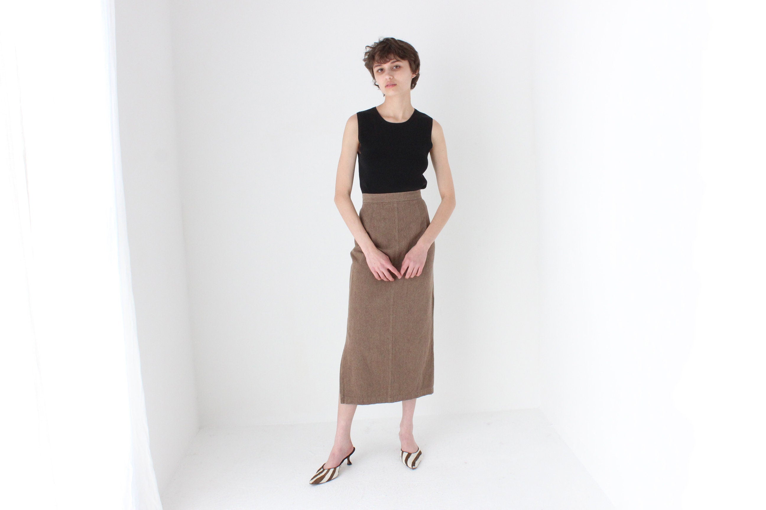 90s Woven Textured Pencil Skirt