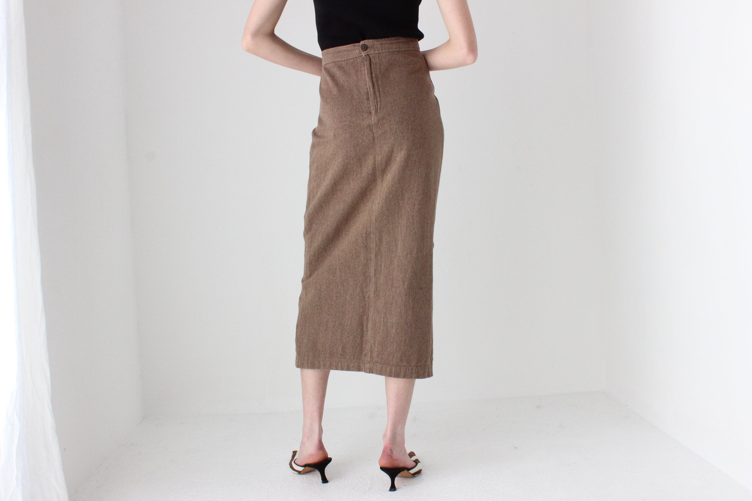 90s Woven Textured Pencil Skirt