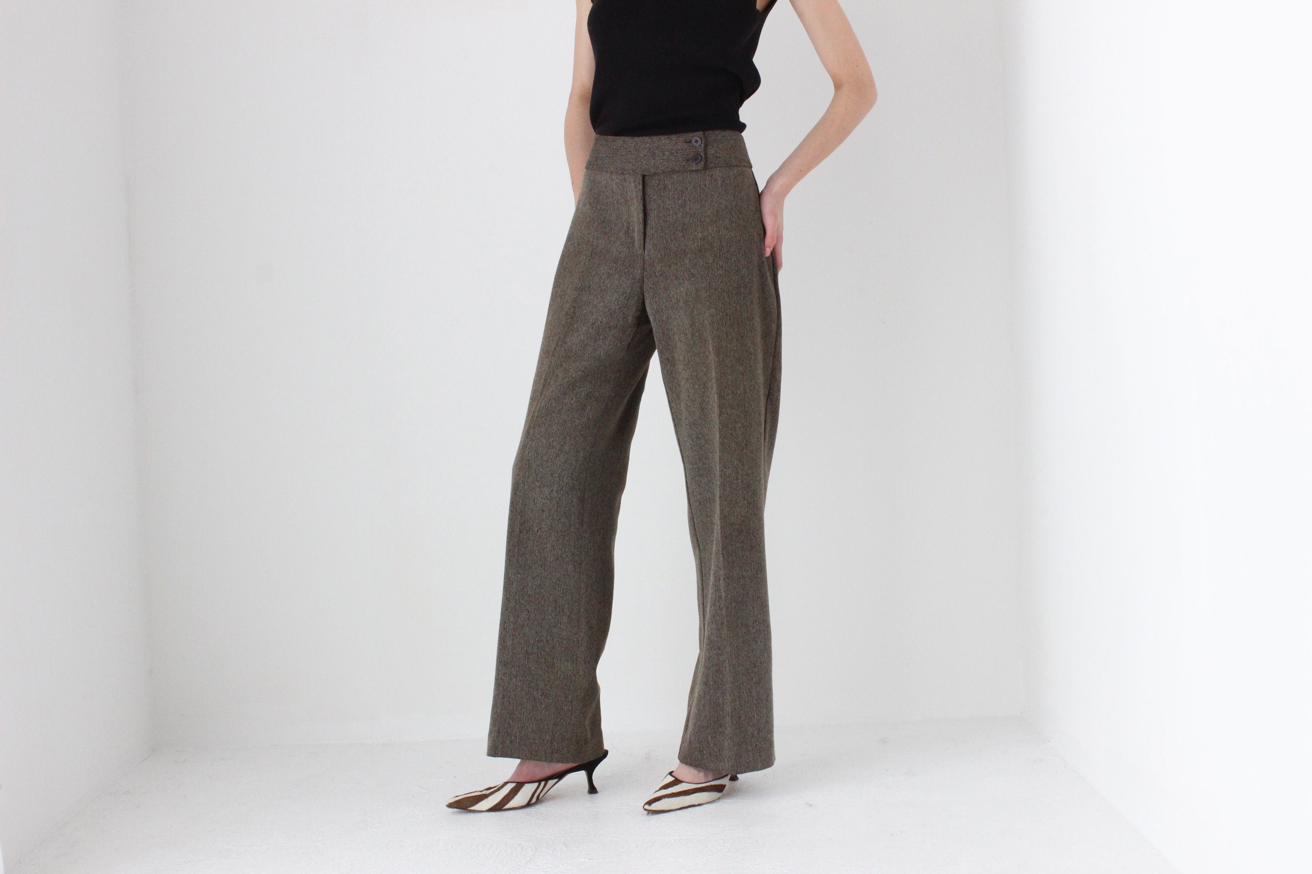 90s Woven Textured Wide Trousers