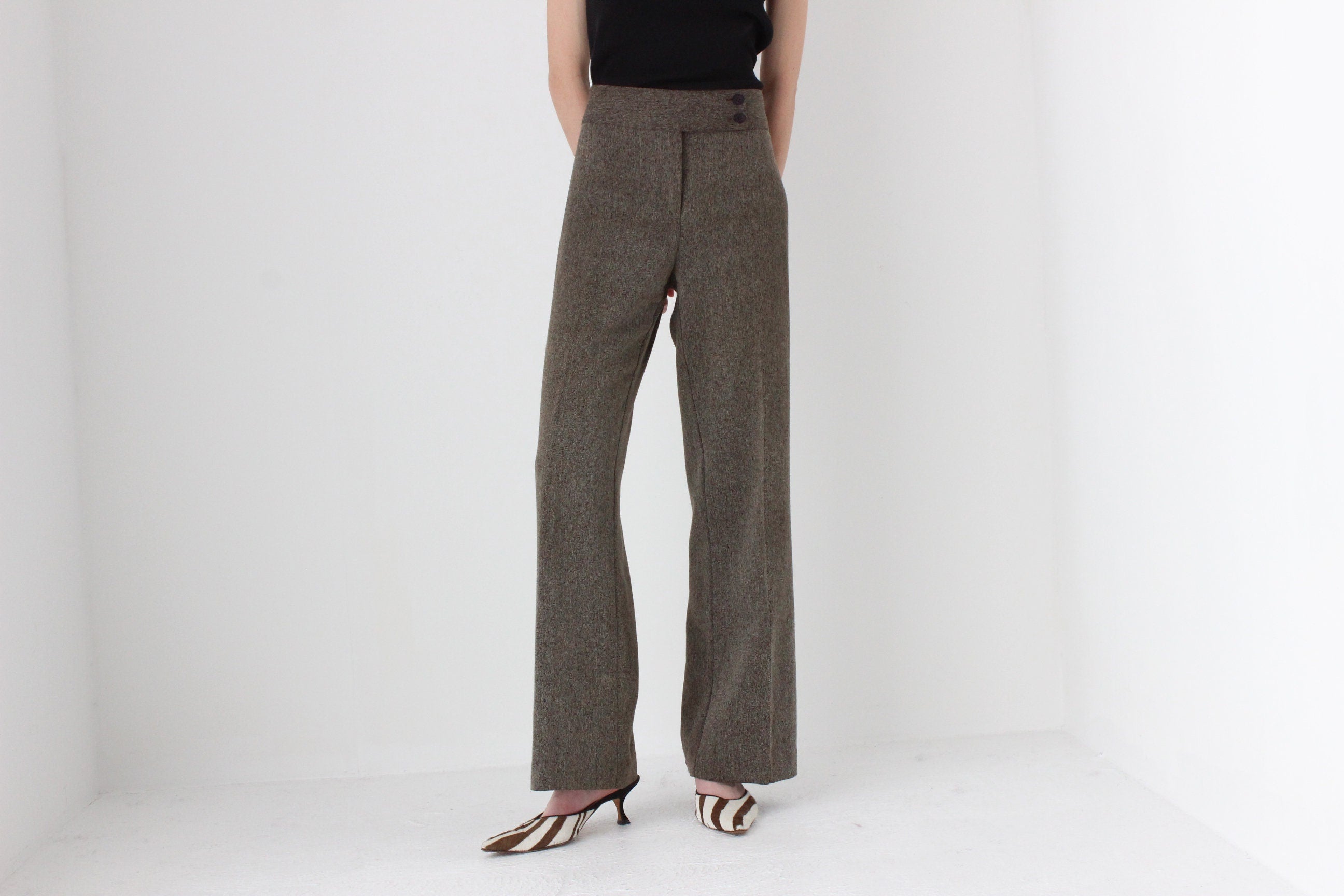 90s Woven Textured Wide Trousers