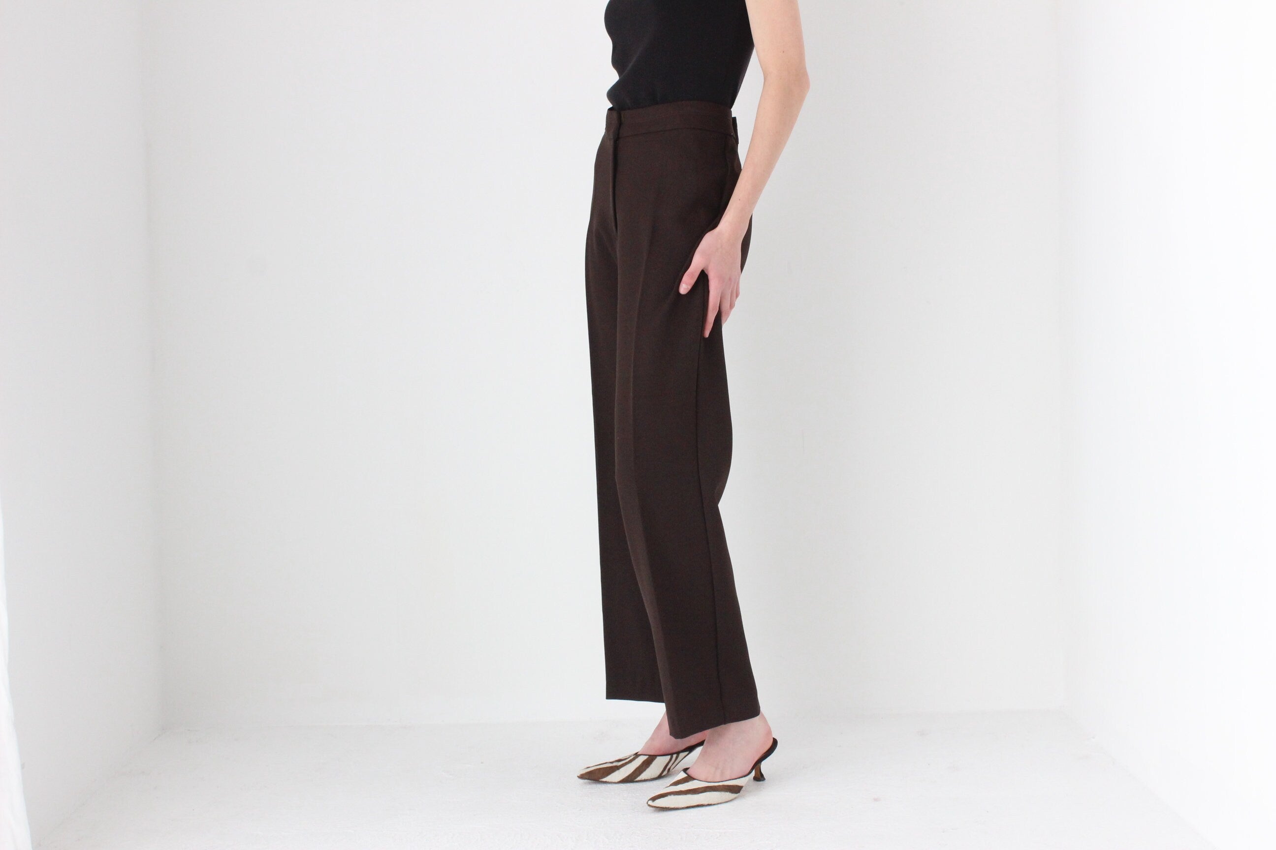90s Minimal Chocolate Relaxed, Wide Leg Trousers