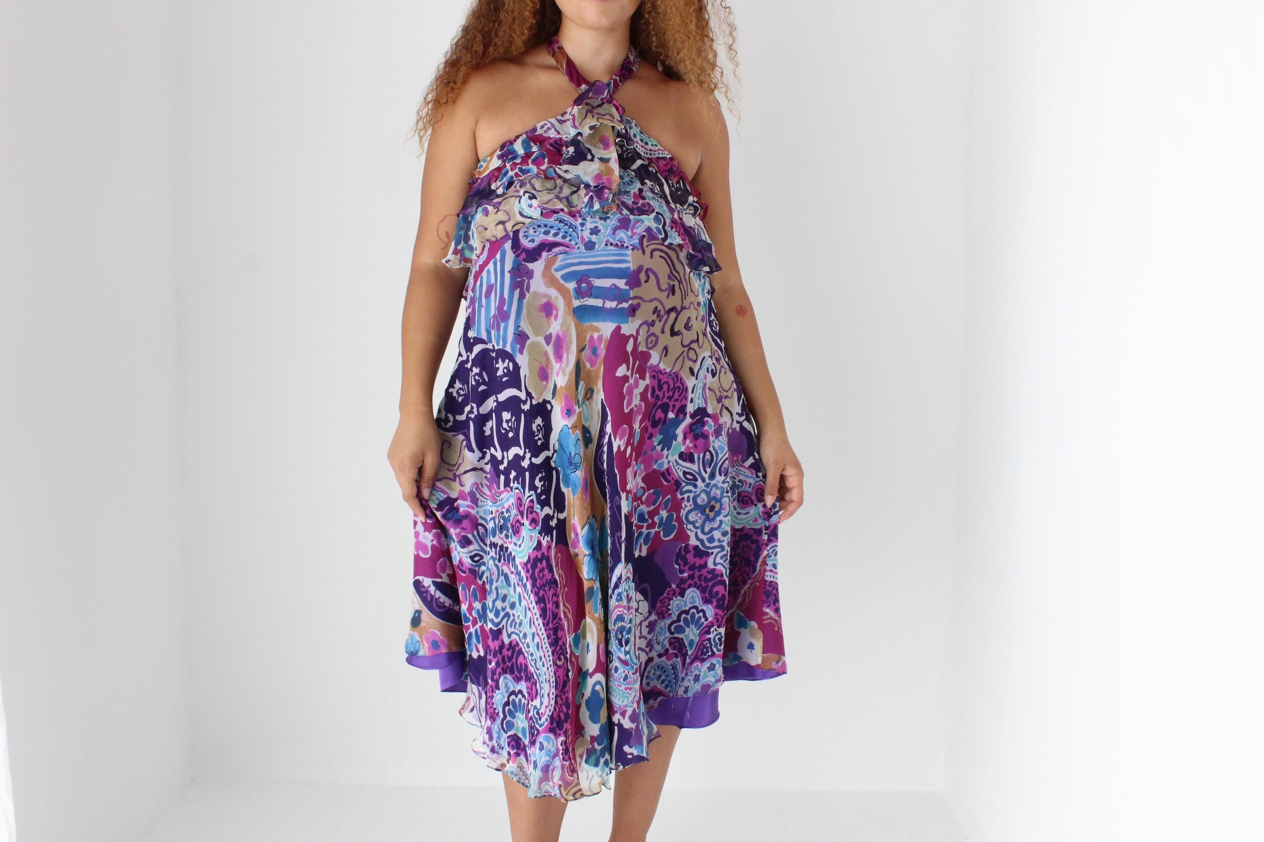 Y2K Silk Wayne Cooper Printed Party Dress