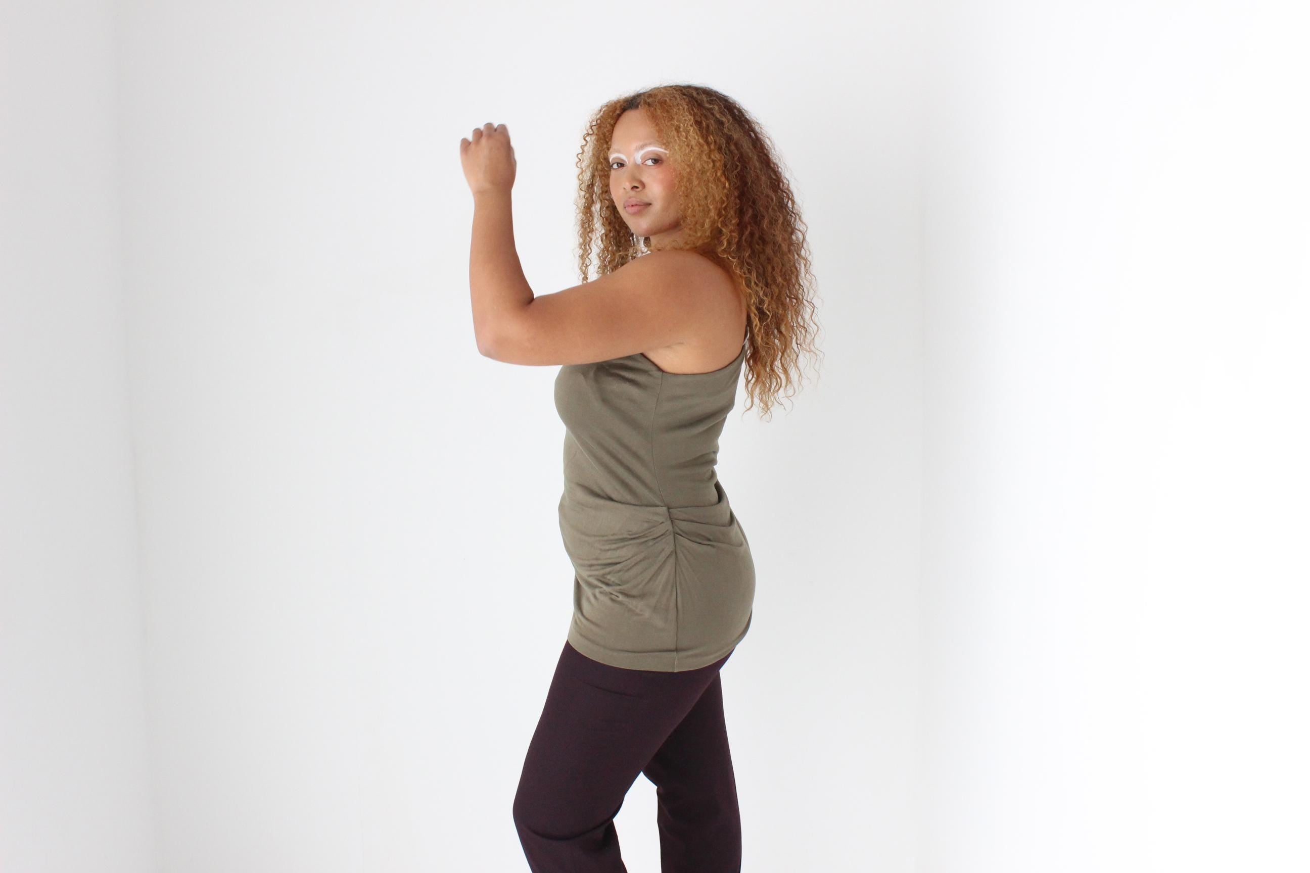 2000s Diane Von Furstenberg Olive Silk Jersey One Shoulder Top