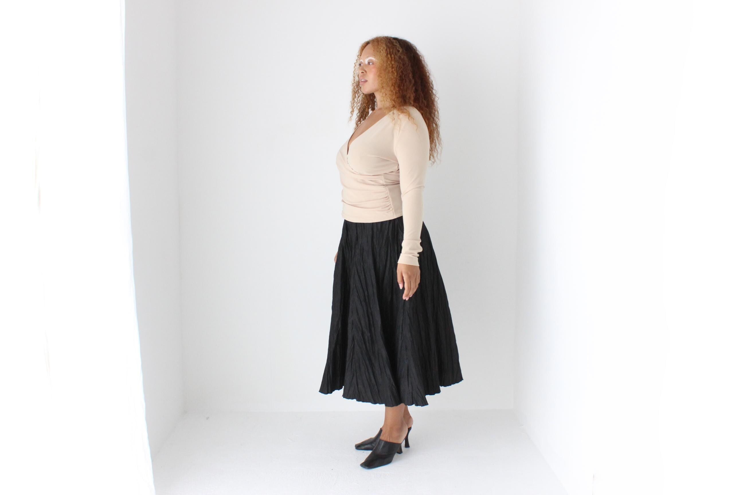Y2K Stretch Neutral Sexy V Neck Plunge 'Wrap' Top