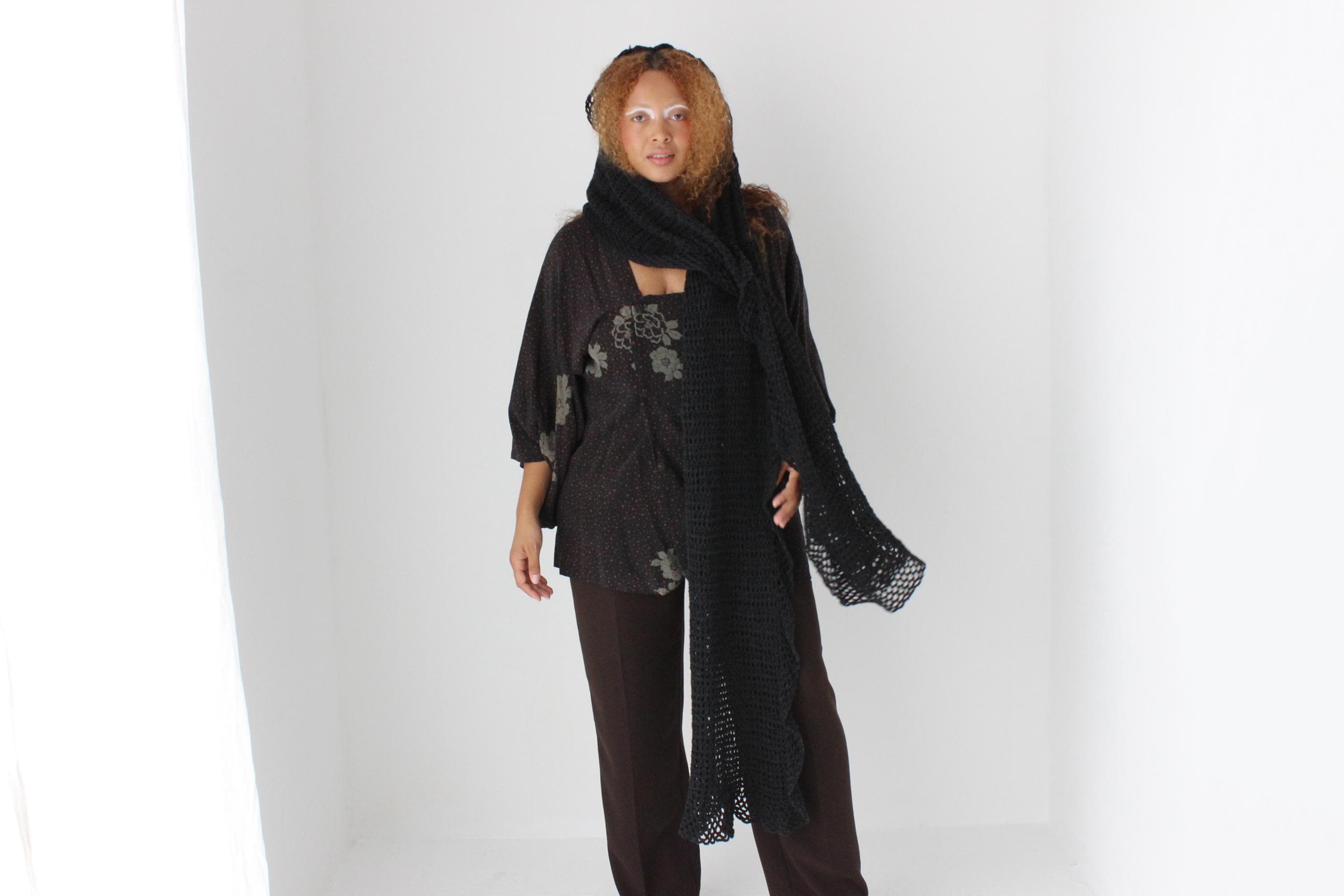 90s Super Long Crochet Shawl / Scarf / Snood