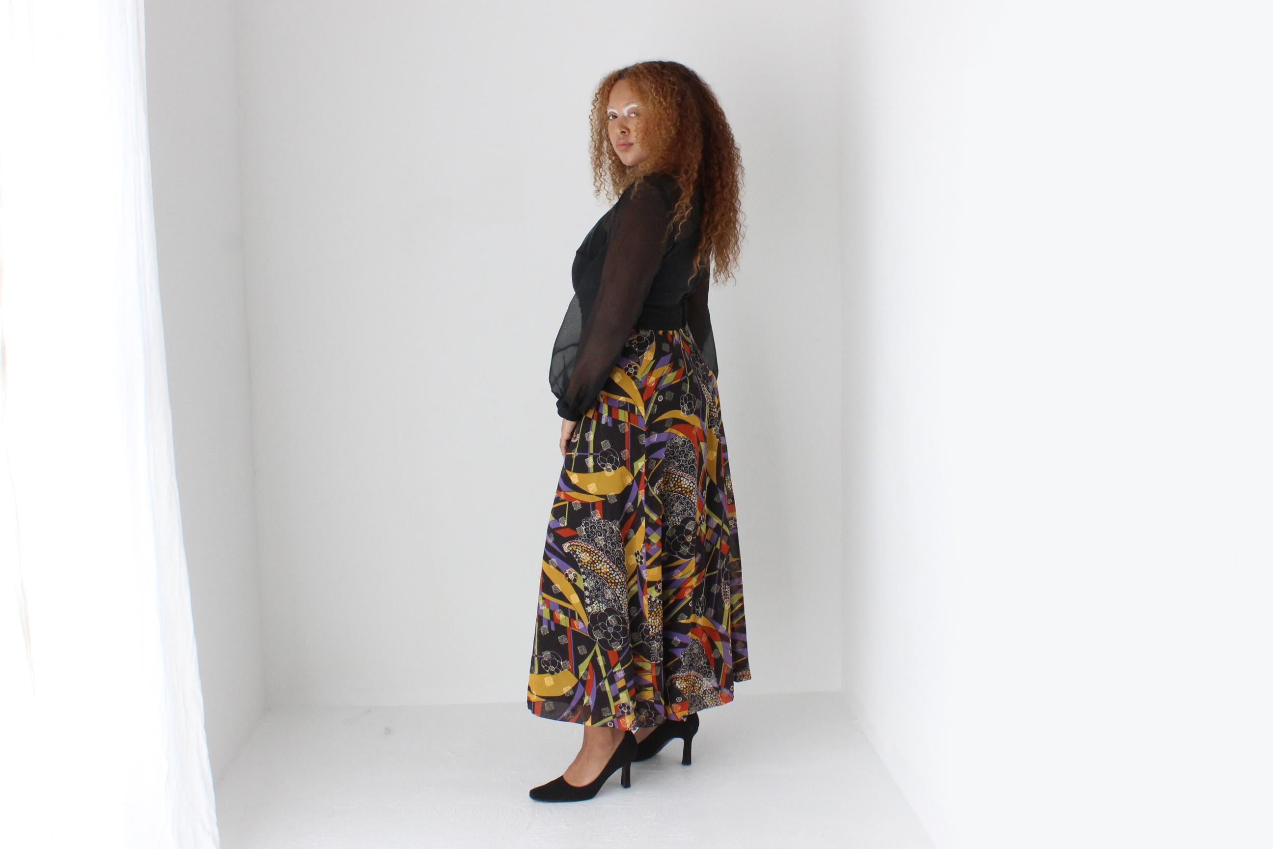Divine 70s Organza Blouson Sleeve Psychedelic Party Dress