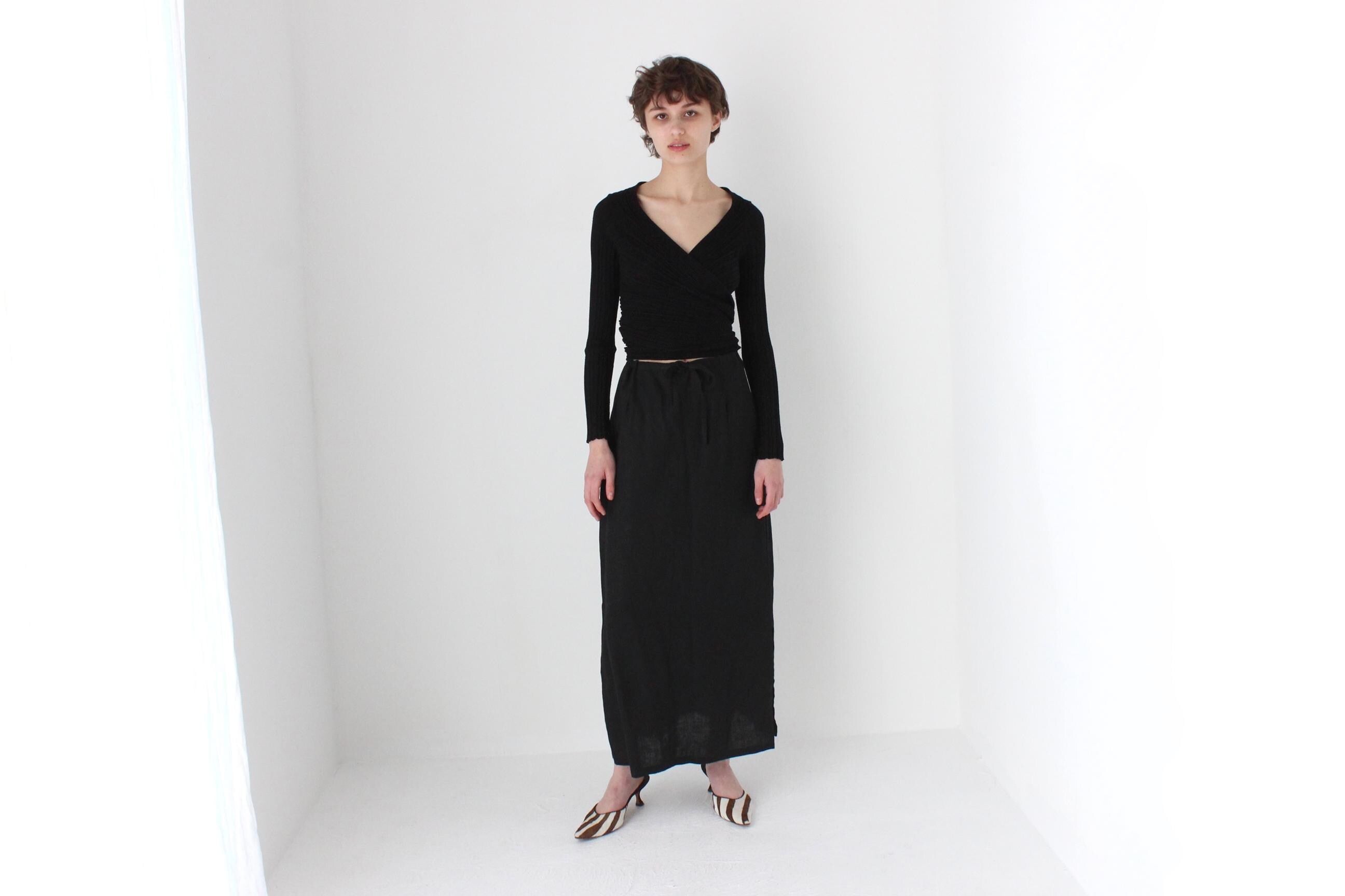 90s Minimal Linen High Waist Skirt