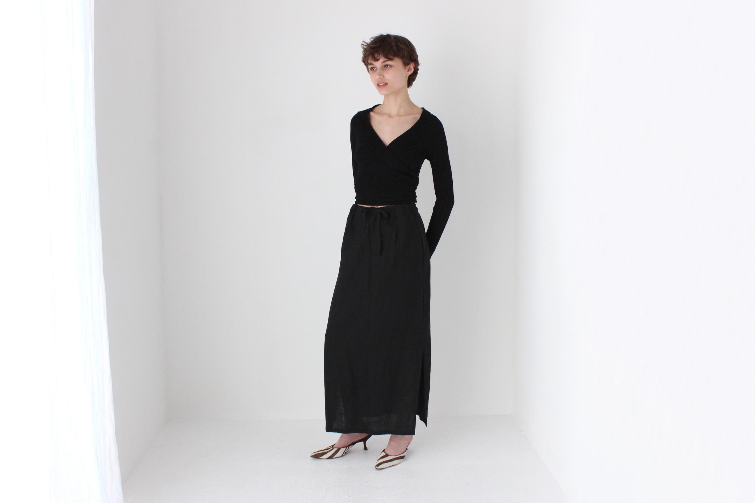 90s Minimal Linen High Waist Skirt